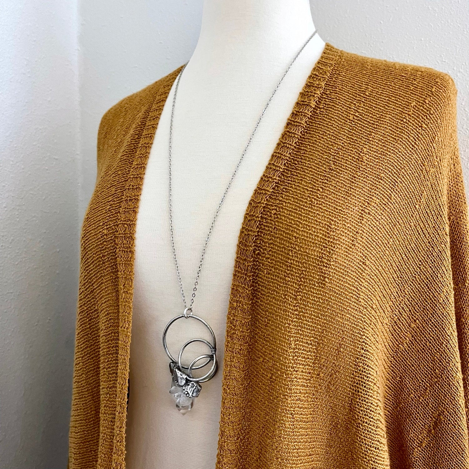 Raw Clear Quartz Cluster Crystal Statement Necklace in Fine Silver / Foxlark Collection - One of a Kind