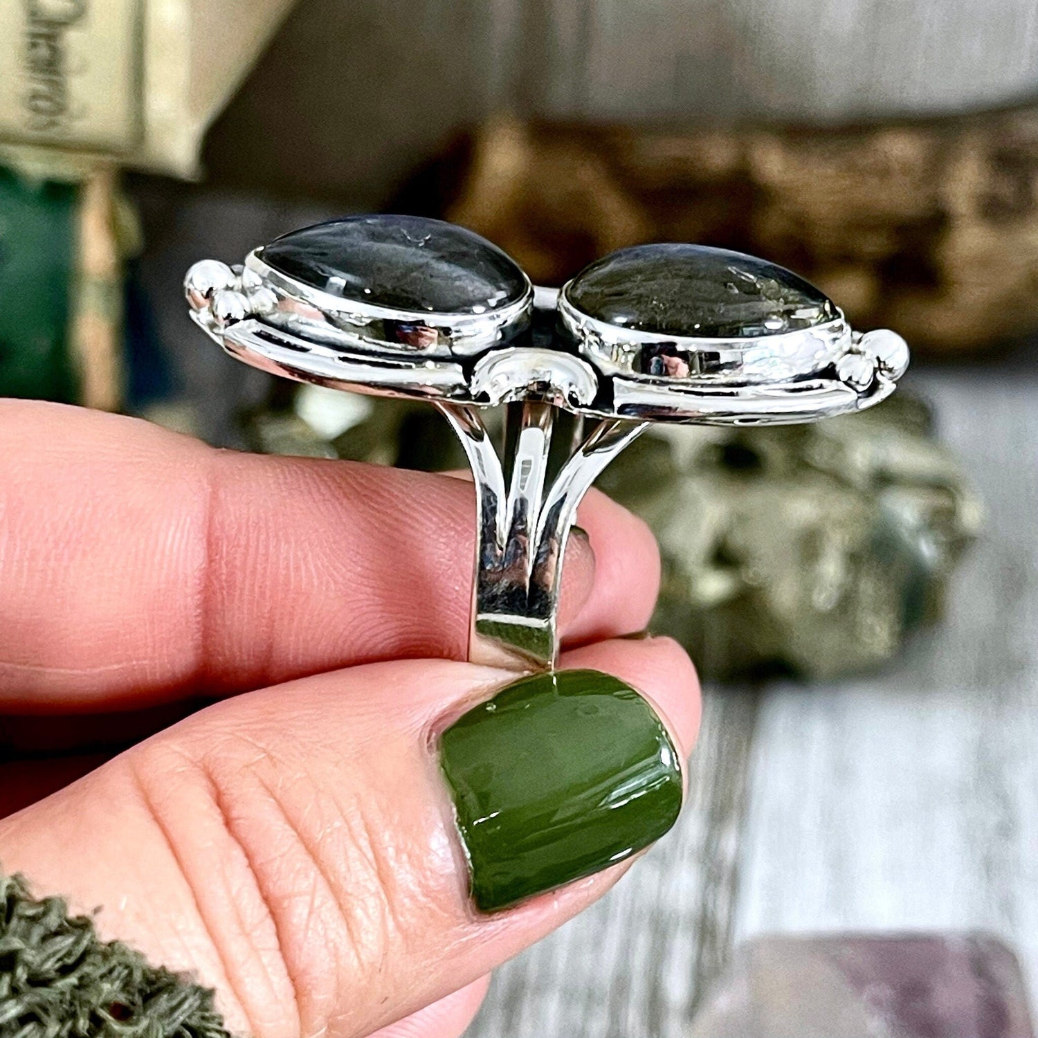 Mystic Moons Labradorite Crystal Ring Sterling Silver Designed FOXLARK Collection Size 6 7 8 9 10
