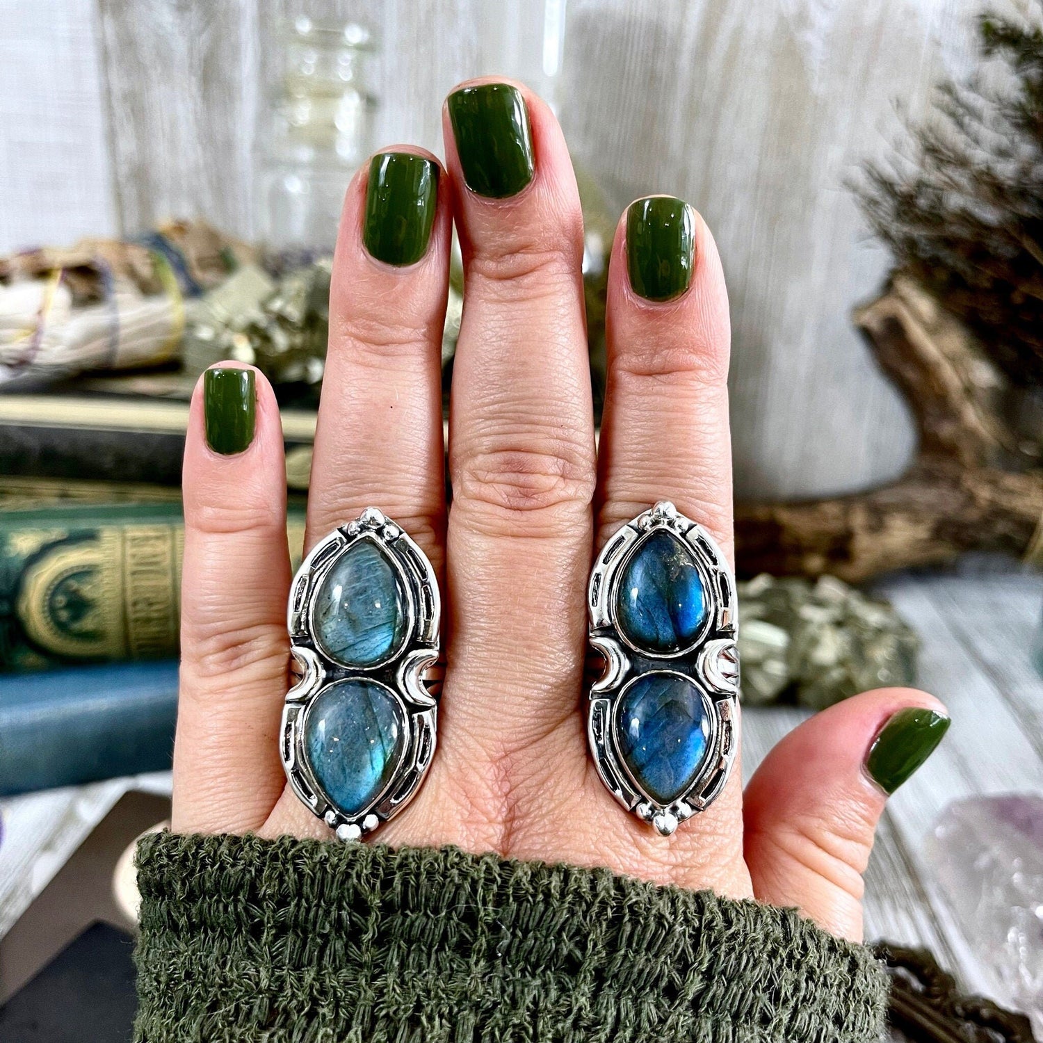 Mystic Moons Labradorite Crystal Ring Sterling Silver Designed FOXLARK Collection Size 6 7 8 9 10