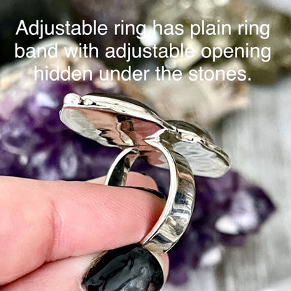 Mystic Moons Silver Sheen Obsidian Crystal Ring in Solid Sterling Silver- Designed by FOXLARK Collection Size 5 6 7 8 9 10 11 Adjustable.
