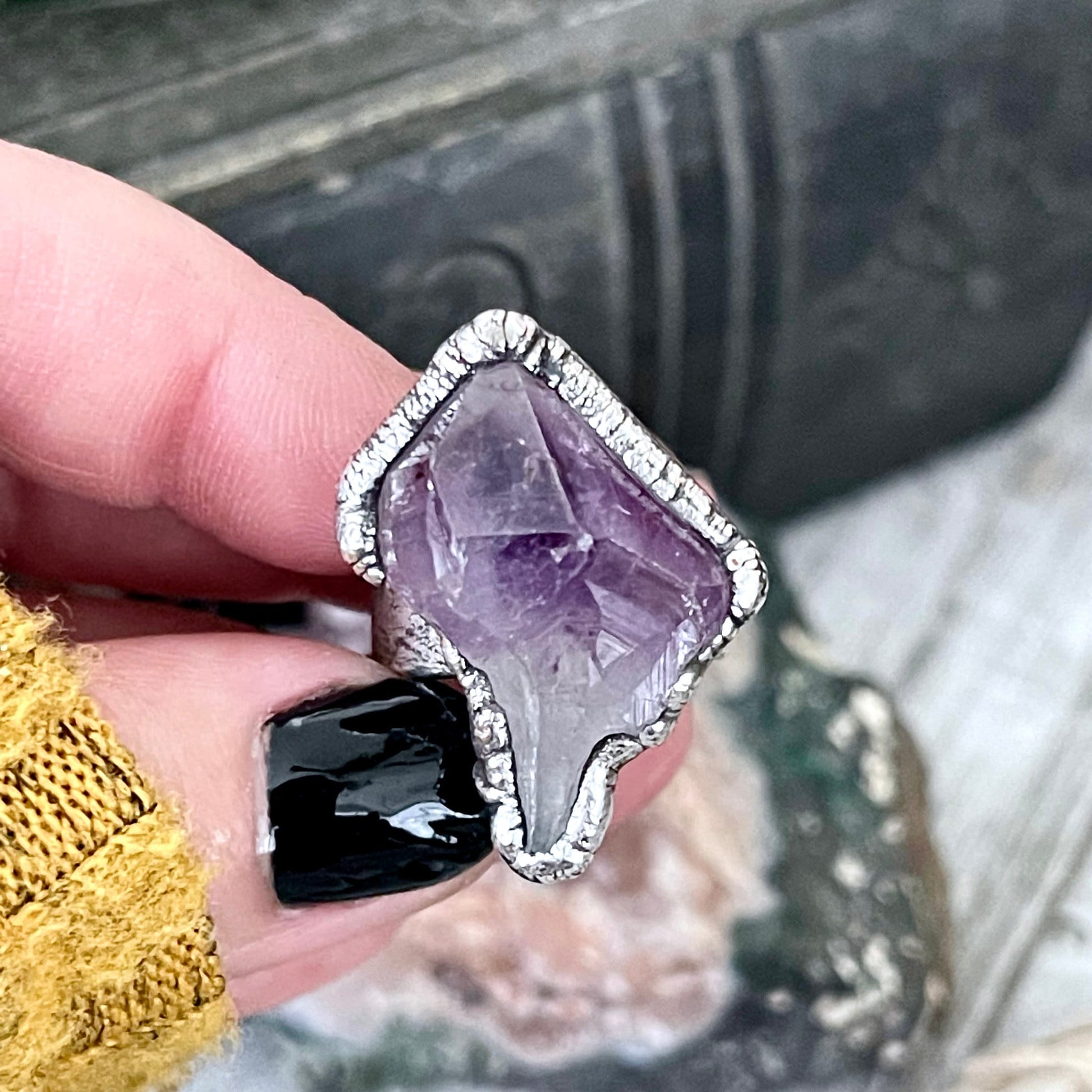 Size 6.5 Big Raw Amethyst Purple Crystal Ring in Fine Silver / Foxlark Collection - One of a Kind - Foxlark Crystal Jewelry