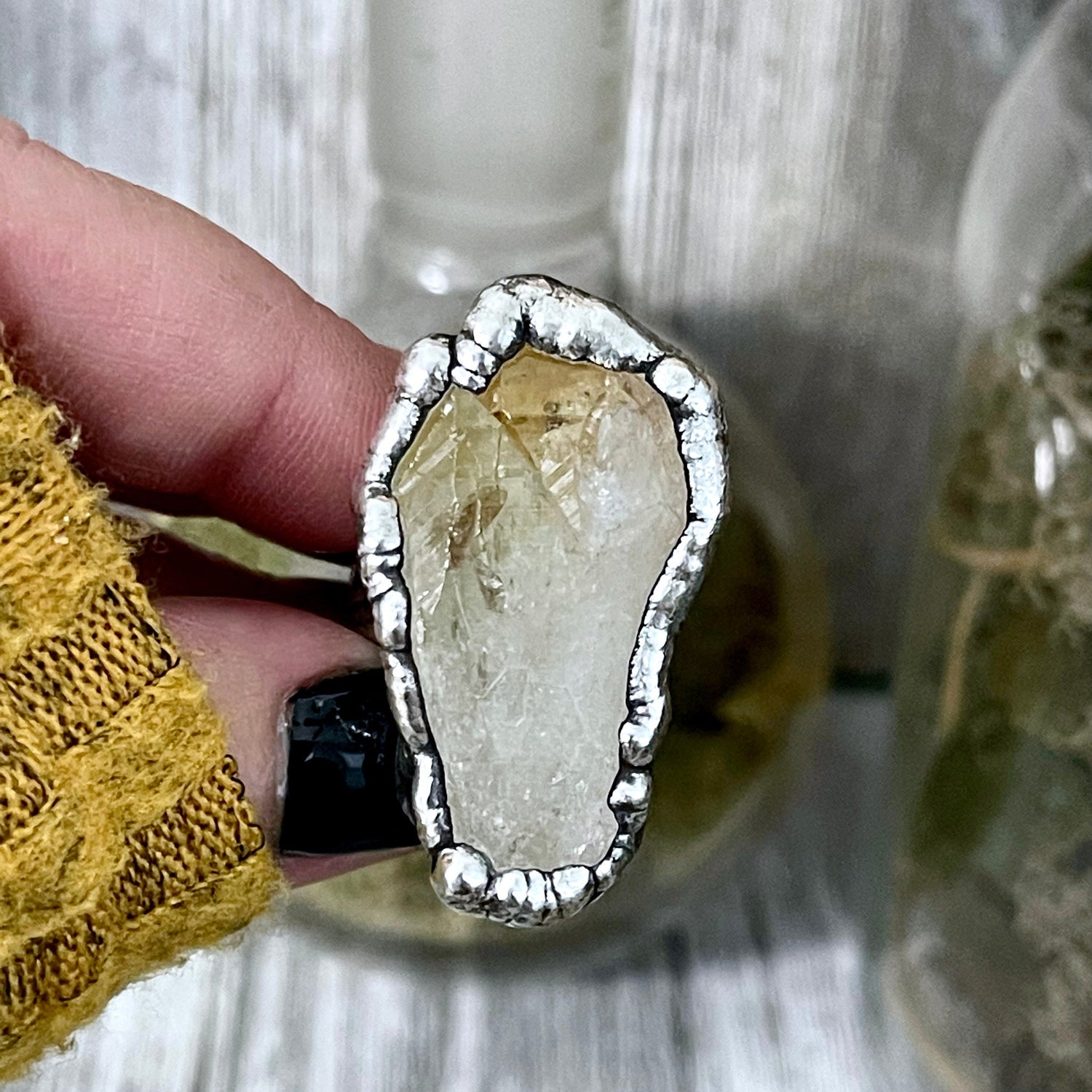 Size 8 Raw Citrine Crystal Point Ring Set in Fine Silver / Foxlark Collection - One of a Kind