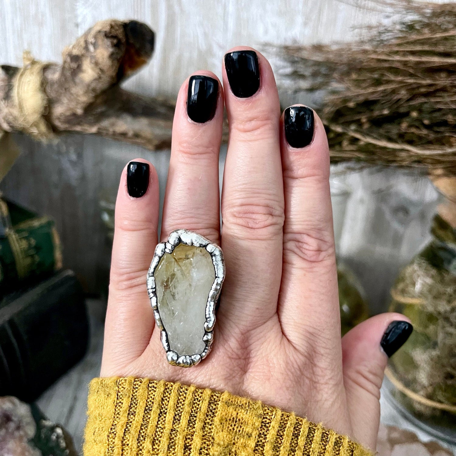 Size 8 Raw Citrine Crystal Point Ring Set in Fine Silver / Foxlark Collection - One of a Kind
