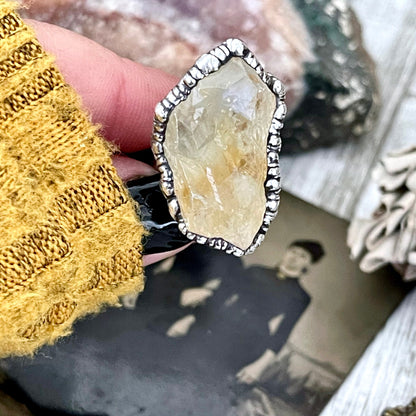 Size 6 Raw Citrine Crystal Point Ring Set in Fine Silver  / Foxlark Collection - One of a Kind.