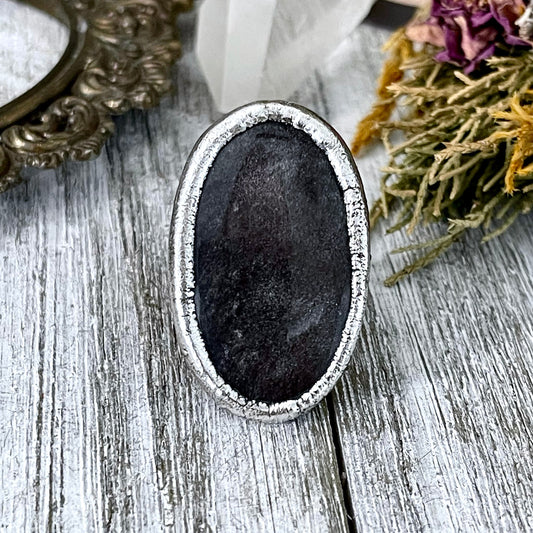 Size 6.5 Silver Sheen Obsidian Statement Ring in fine Silver / Foxlark Collection - One of a Kind.