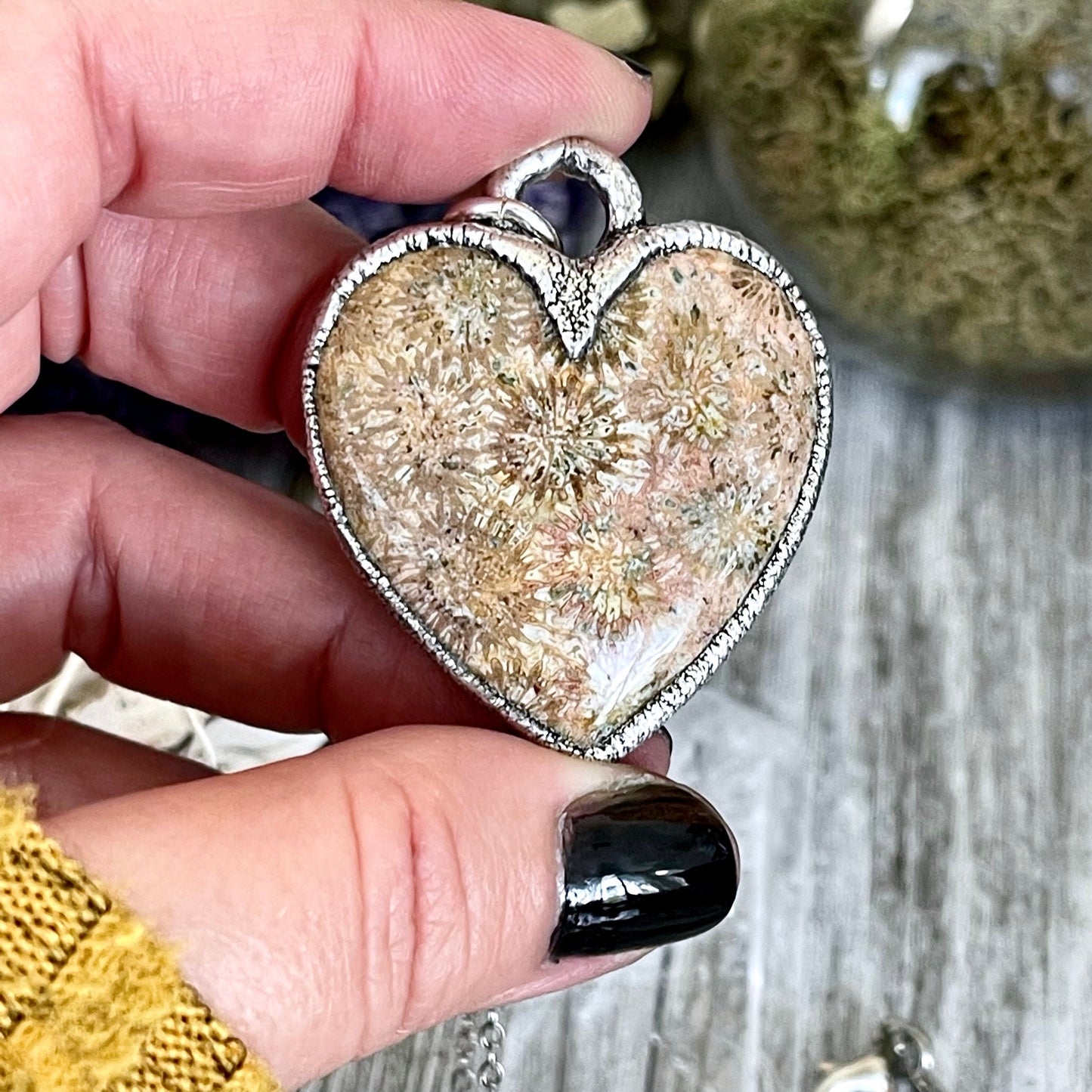 Bohemian Jewelry, Crystal Heart, Crystal Jewelry, Crystal Necklace, Crystal Necklaces, Crystal pendant, Etsy ID: 1319002491, Fossilized Palm Root, FOXLARK- NECKLACES, Goth Jewelry, Healing Crystal, Heart Necklace, Jewelry, Jewelry For Woman, Necklaces, St