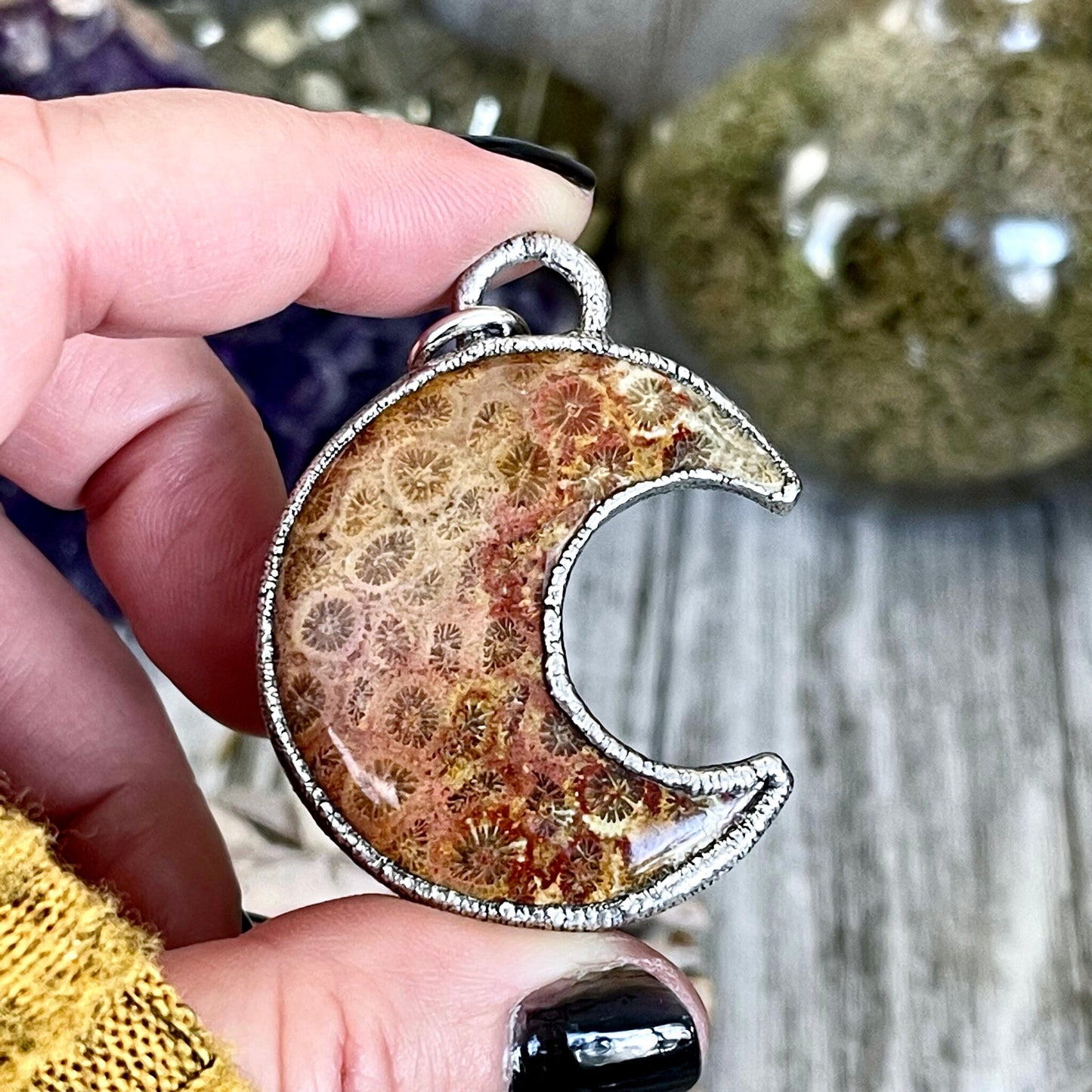 Bohemian Fashion, Bohemian Jewelry, Crescent Moon, Crystal Jewelry, Crystal Necklace, Crystal Necklaces, Crystal pendant, Etsy ID: 1318999109, Fossilized Palm Root, FOXLARK- NECKLACES, Healing Crystal, Jewelry, Jewelry For Woman, Moon Necklace, Necklaces,