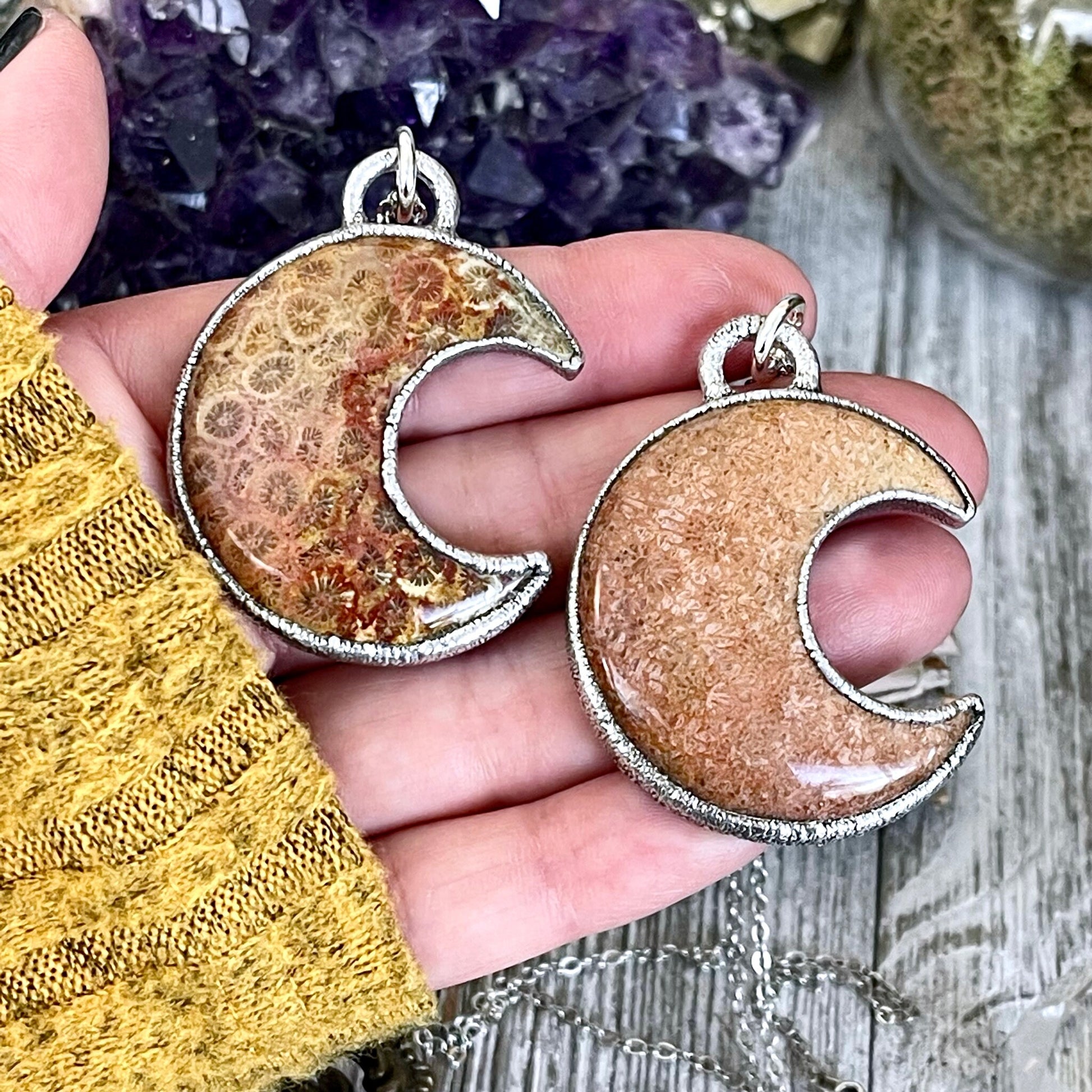 Bohemian Fashion, Bohemian Jewelry, Crescent Moon, Crystal Jewelry, Crystal Necklace, Crystal Necklaces, Crystal pendant, Etsy ID: 1318999109, Fossilized Palm Root, FOXLARK- NECKLACES, Healing Crystal, Jewelry, Jewelry For Woman, Moon Necklace, Necklaces,