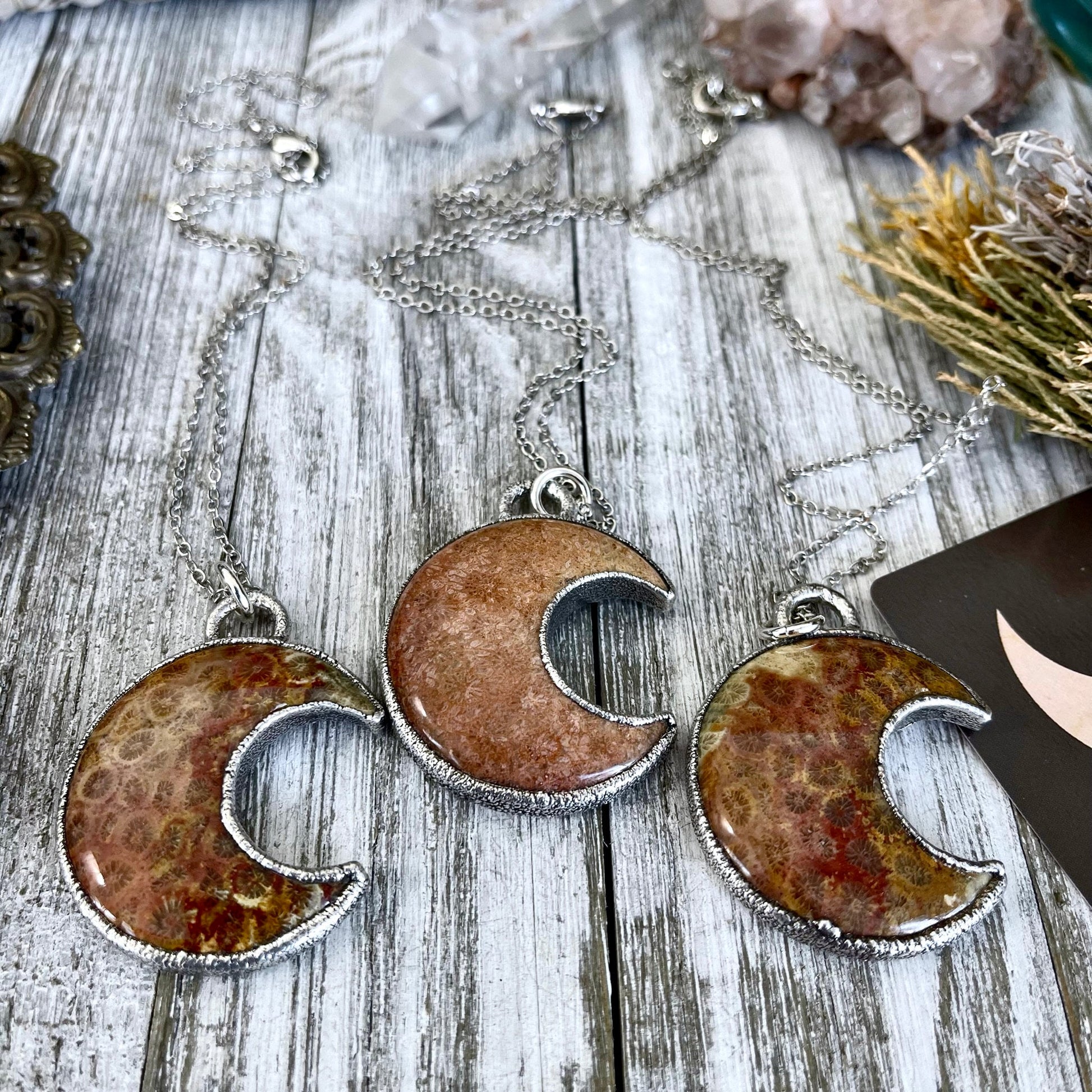 Bohemian Fashion, Bohemian Jewelry, Crescent Moon, Crystal Jewelry, Crystal Necklace, Crystal Necklaces, Crystal pendant, Etsy ID: 1318999109, Fossilized Palm Root, FOXLARK- NECKLACES, Healing Crystal, Jewelry, Jewelry For Woman, Moon Necklace, Necklaces,