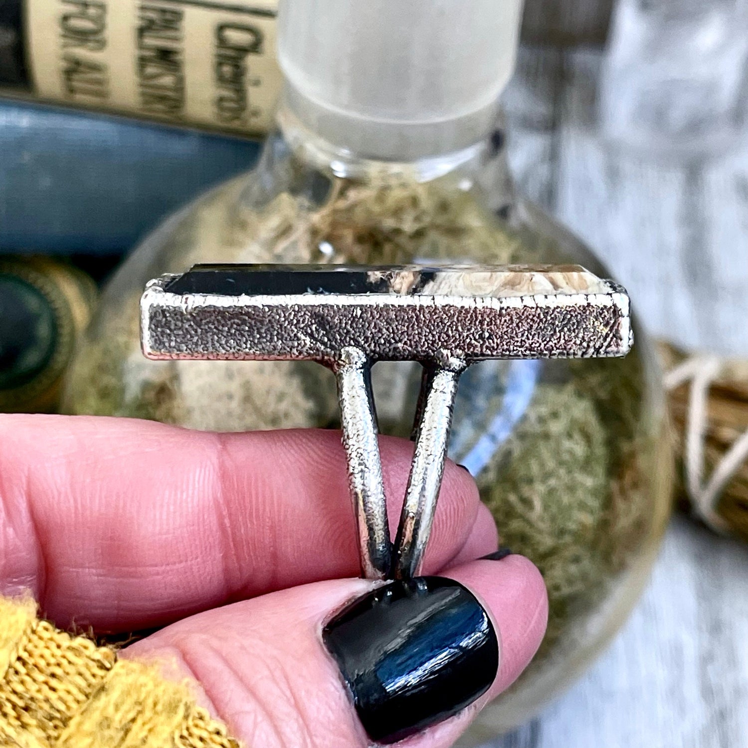 Unique Size 9 Large Fossilized Palm Root Statement Ring in Fine Silver / Foxlark Collection - One of a Kind