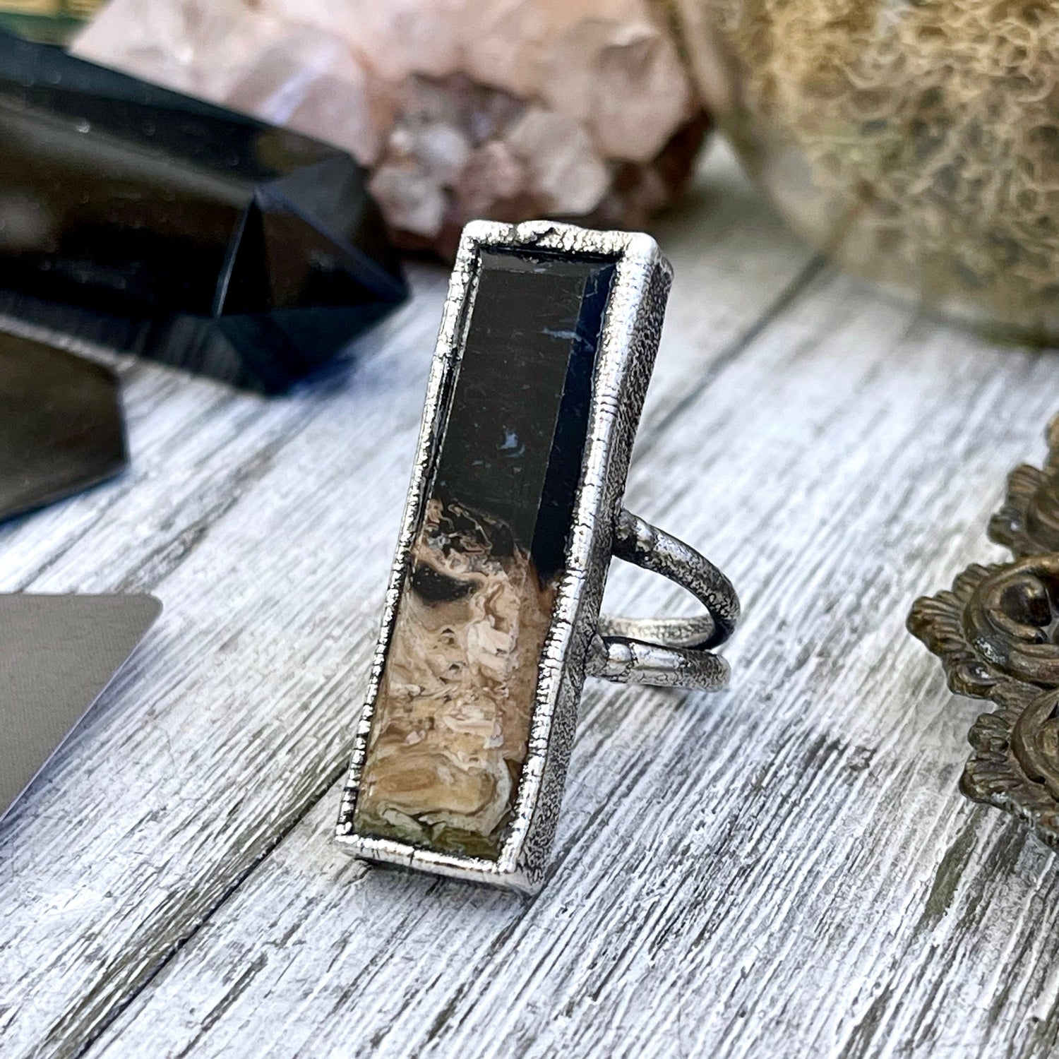 Unique Size 9 Large Fossilized Palm Root Statement Ring in Fine Silver / Foxlark Collection - One of a Kind