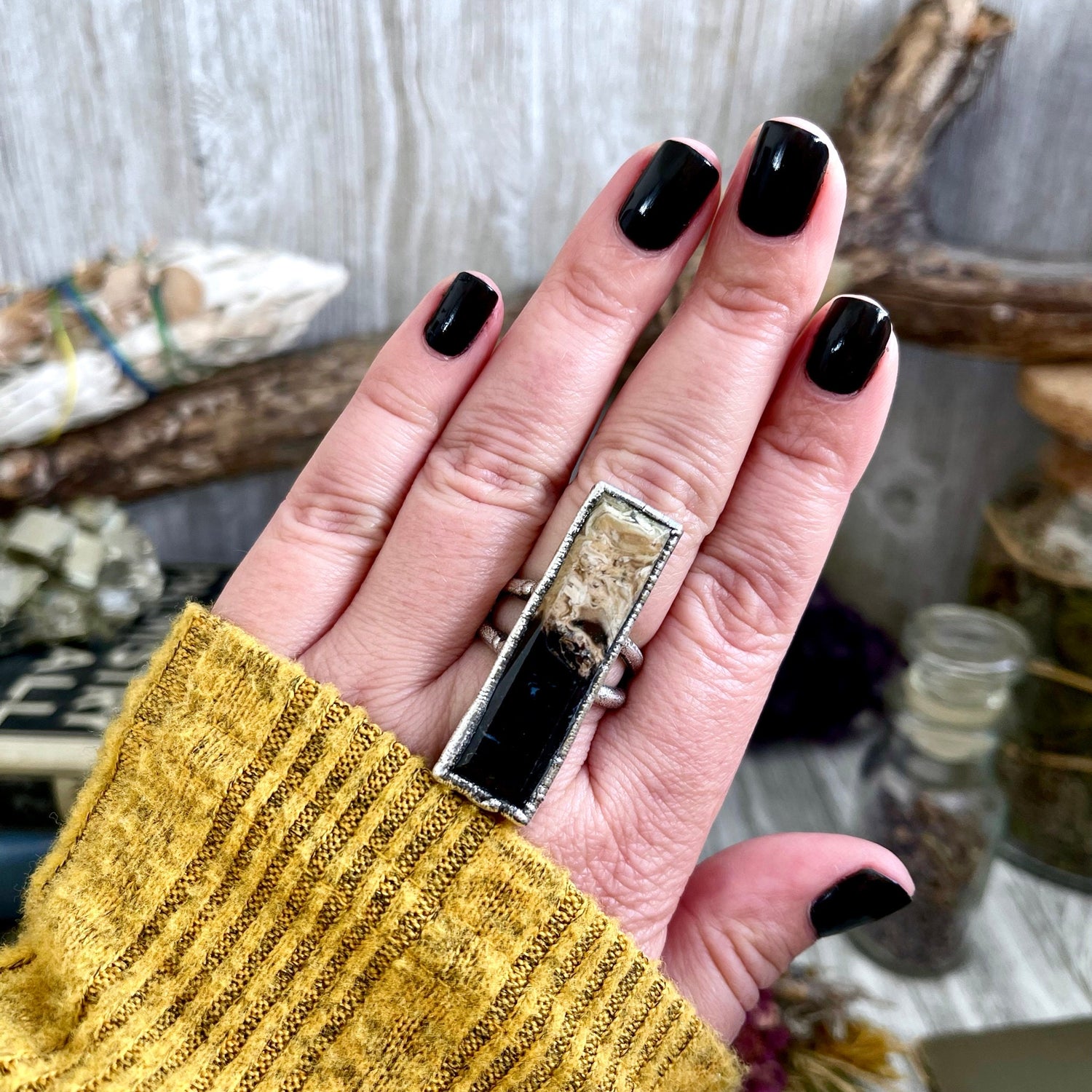 Unique Size 9 Large Fossilized Palm Root Statement Ring in Fine Silver / Foxlark Collection - One of a Kind