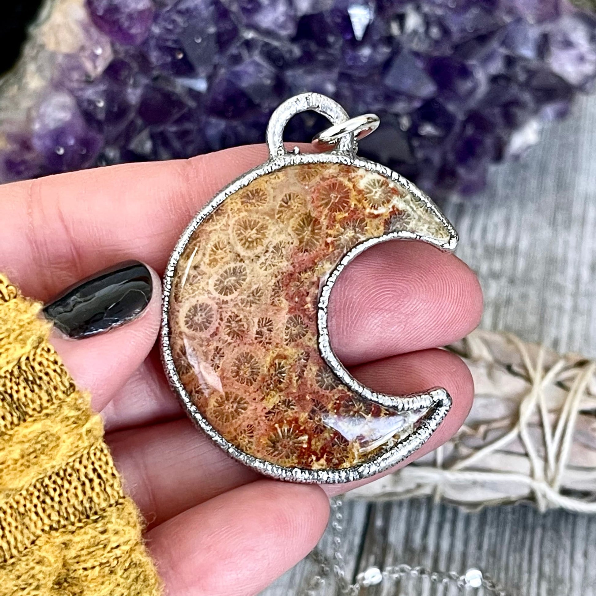 Bohemian Fashion, Bohemian Jewelry, Crescent Moon, Crystal Jewelry, Crystal Necklace, Crystal Necklaces, Crystal pendant, Etsy ID: 1318999109, Fossilized Palm Root, FOXLARK- NECKLACES, Healing Crystal, Jewelry, Jewelry For Woman, Moon Necklace, Necklaces,