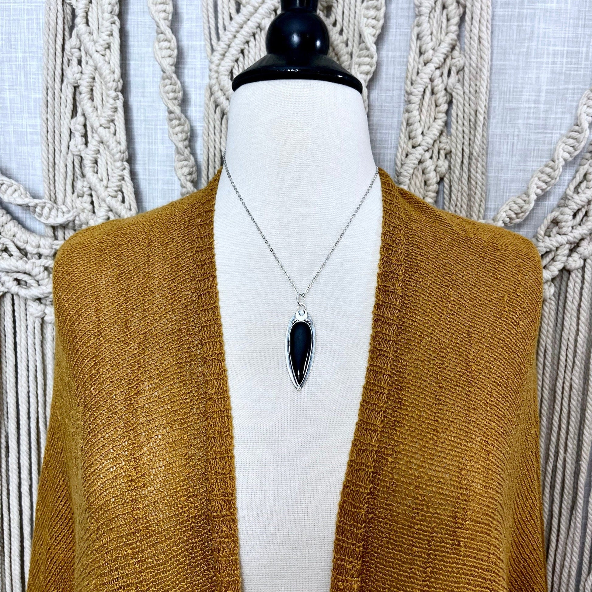 Magic Moon Crystal Necklace in Sterling Silver- Silver Sheen Obsidian, Black Onyx or Labradorite -Designed by FOXLARK Collection.