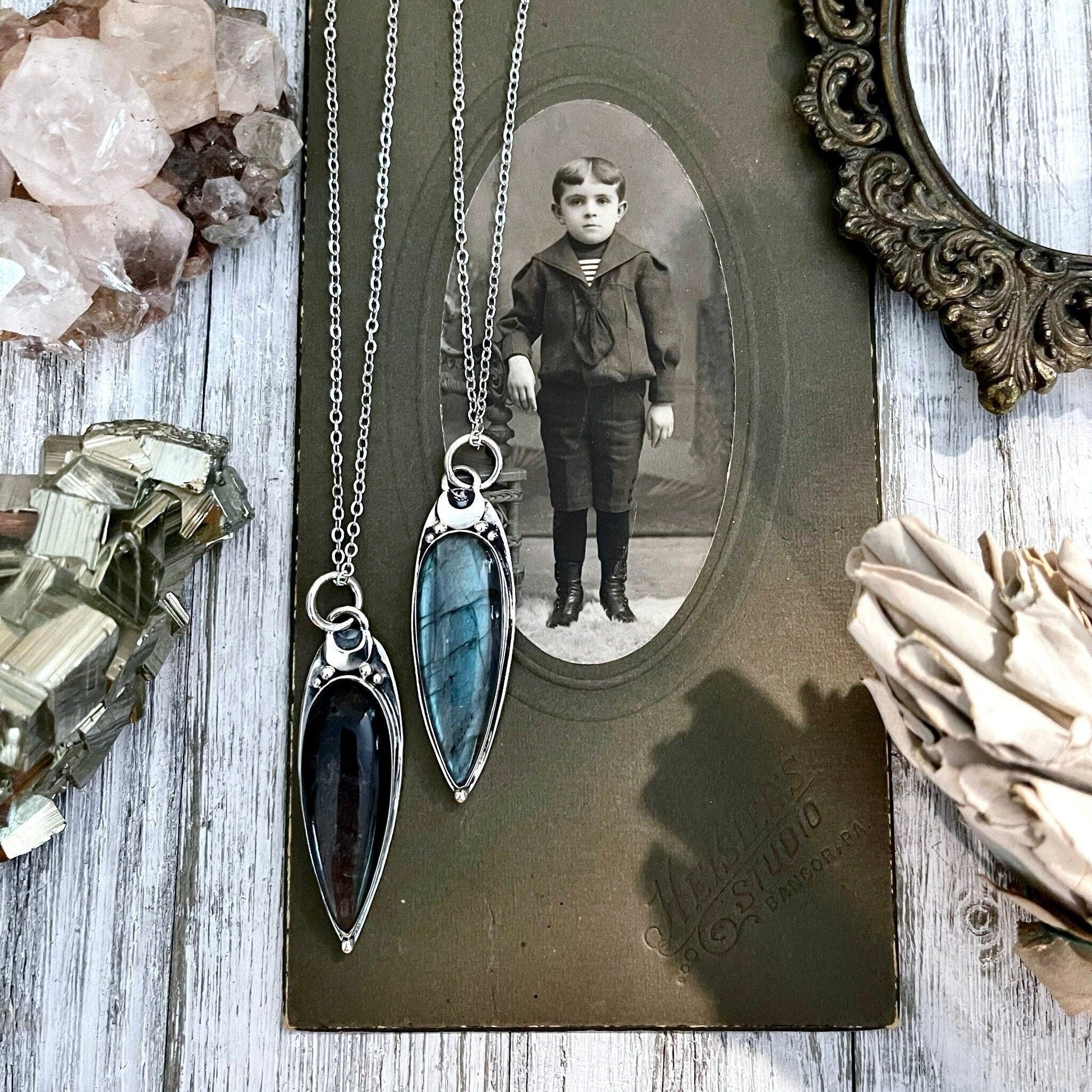 Magic Moon Crystal Necklace in Sterling Silver- Silver Sheen Obsidian,