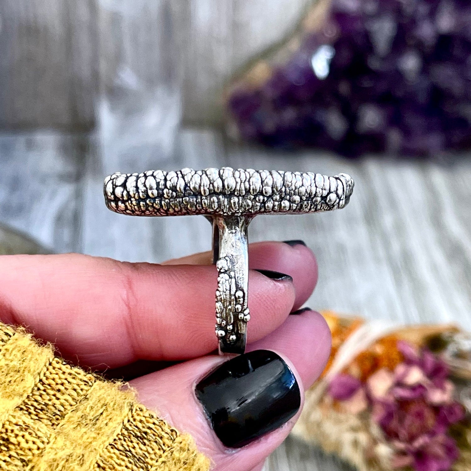 Size 9 Silver Sheen Obsidian Statement Ring in fine Silver / Foxlark Collection - One of a Kind