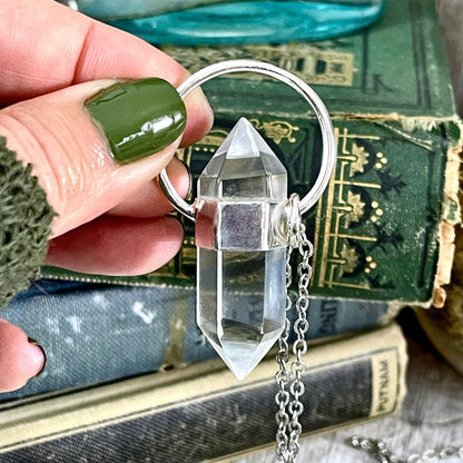 Clear Quartz Crystal Point Necklace in Sterling Silver  -Designed by FOXLARK Collection.