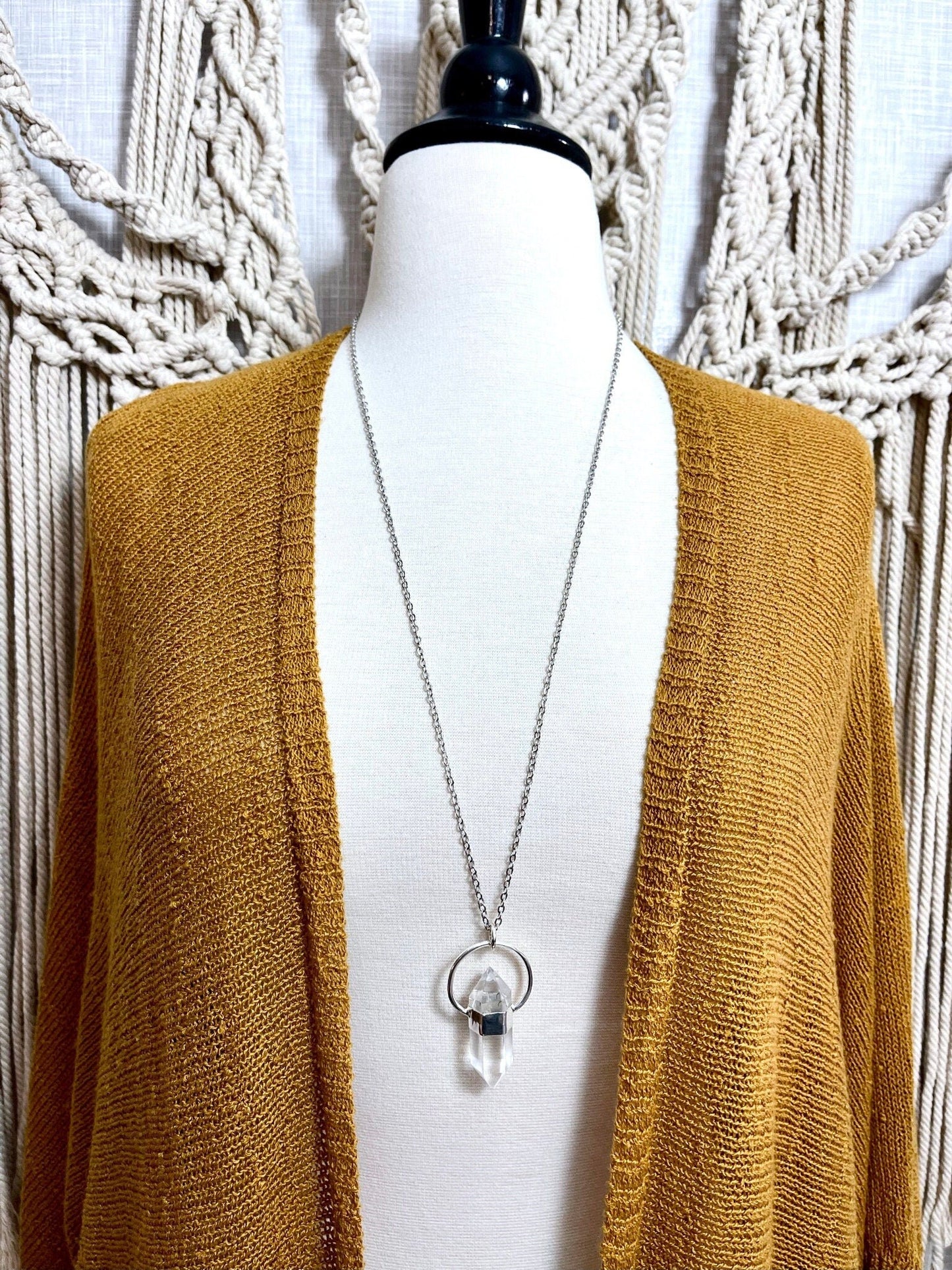 Clear Quartz Crystal Point Necklace in Sterling Silver  -Designed by FOXLARK Collection.