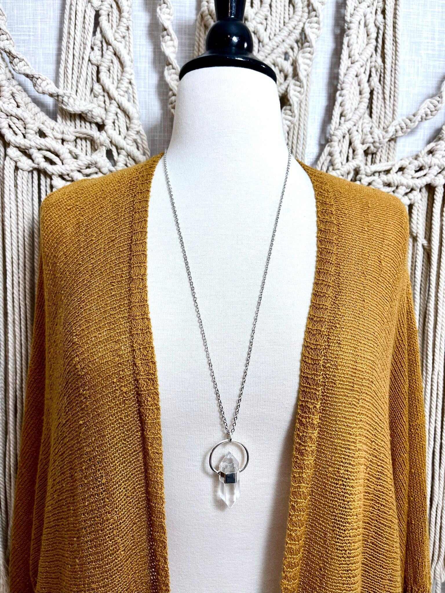 Clear Quartz Crystal Point Necklace in Sterling Silver  -Designed by FOXLARK Collection.
