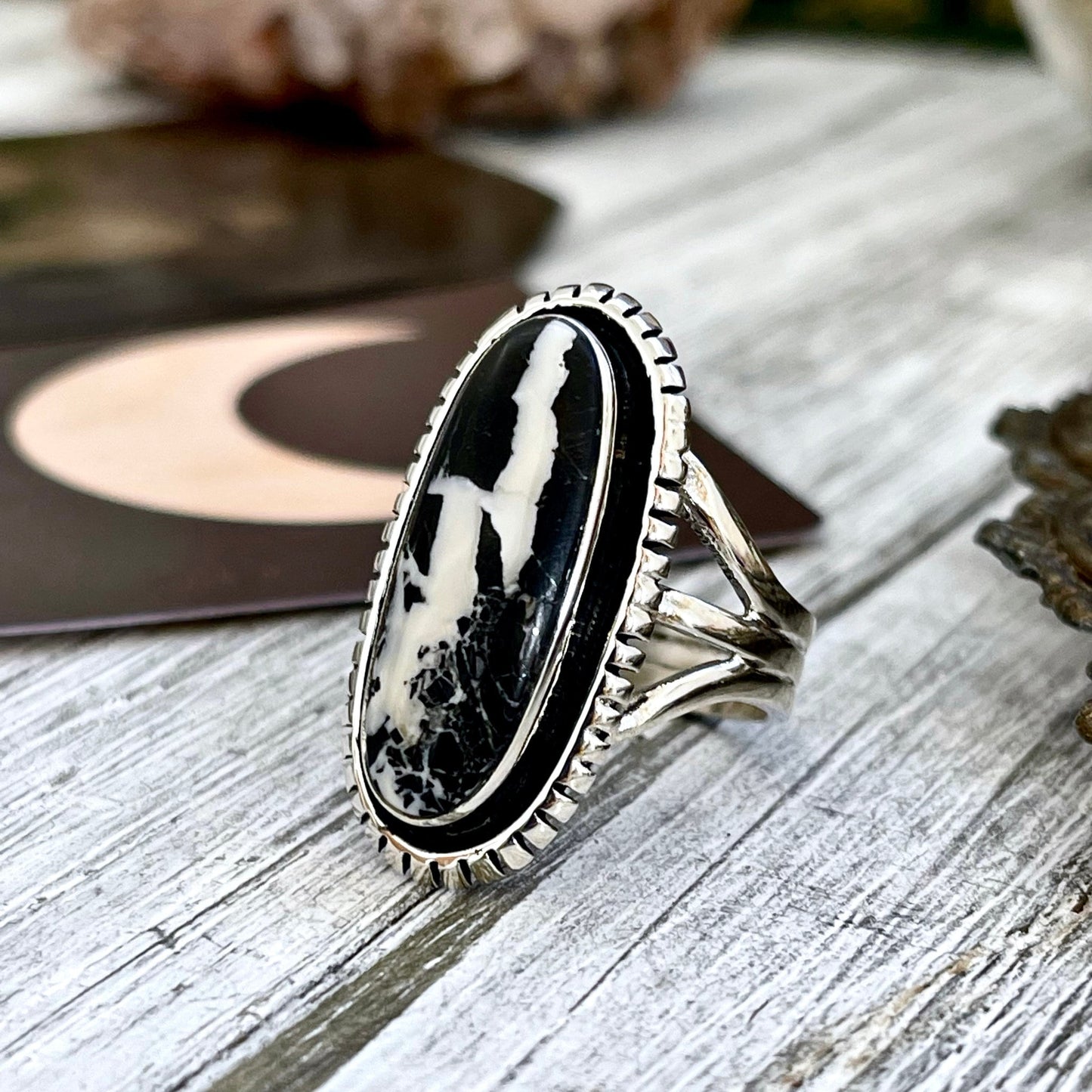 Size 7 8 9 10 Stunning White Buffalo Statement Ring Set in Sterling Silver / Curated by FOXLARK Collection