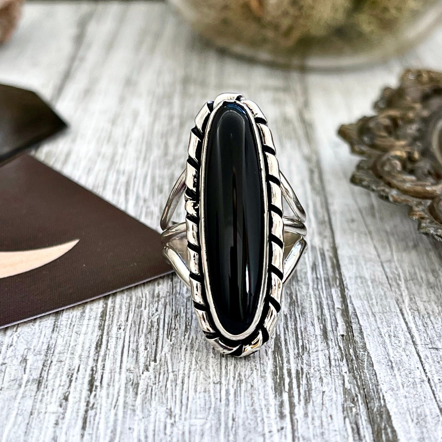 Size 7 8 9 Black Onyx Statement Ring Set in Sterling Silver / Curated by FOXLARK Collection