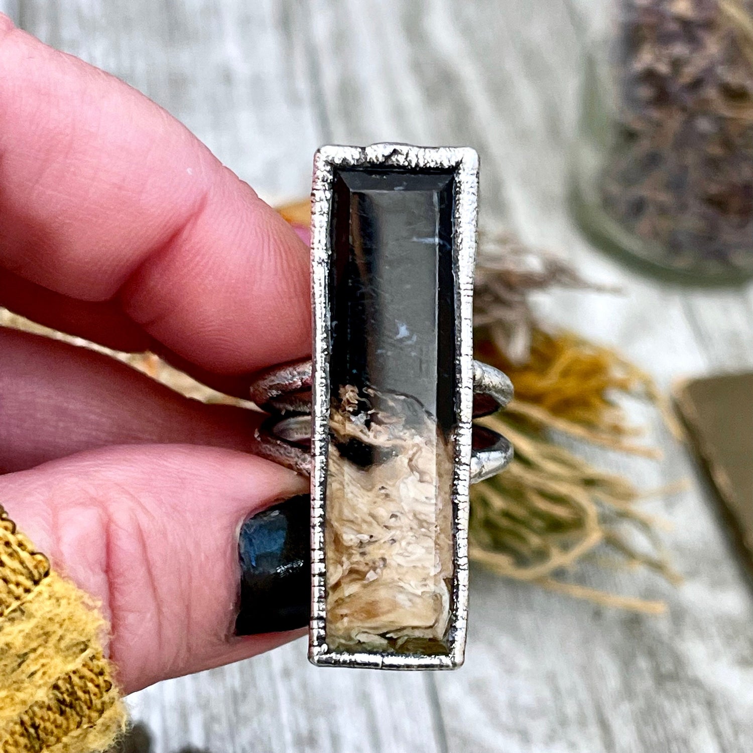 Unique Size 9 Large Fossilized Palm Root Statement Ring in Fine Silver / Foxlark Collection - One of a Kind