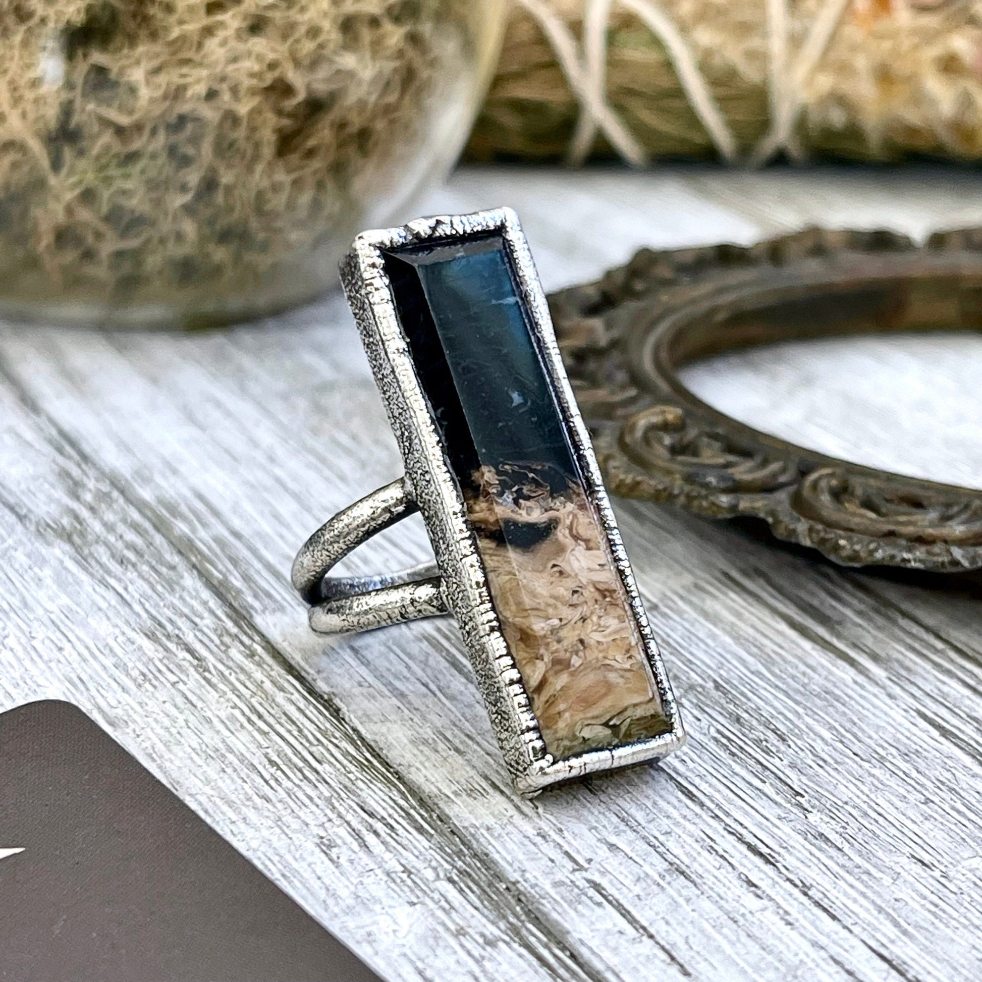 Big Bold Jewelry, Big Crystal Ring, Big Silver Ring, Big Stone Ring, Etsy ID: 1315703140, Fossilized Palm Root, FOXLARK- RINGS, Jewelry, Large Boho Ring, Large Crystal Ring, Large Stone Ring, Natural stone ring, Rings, silver crystal ring, Silver Stone Je