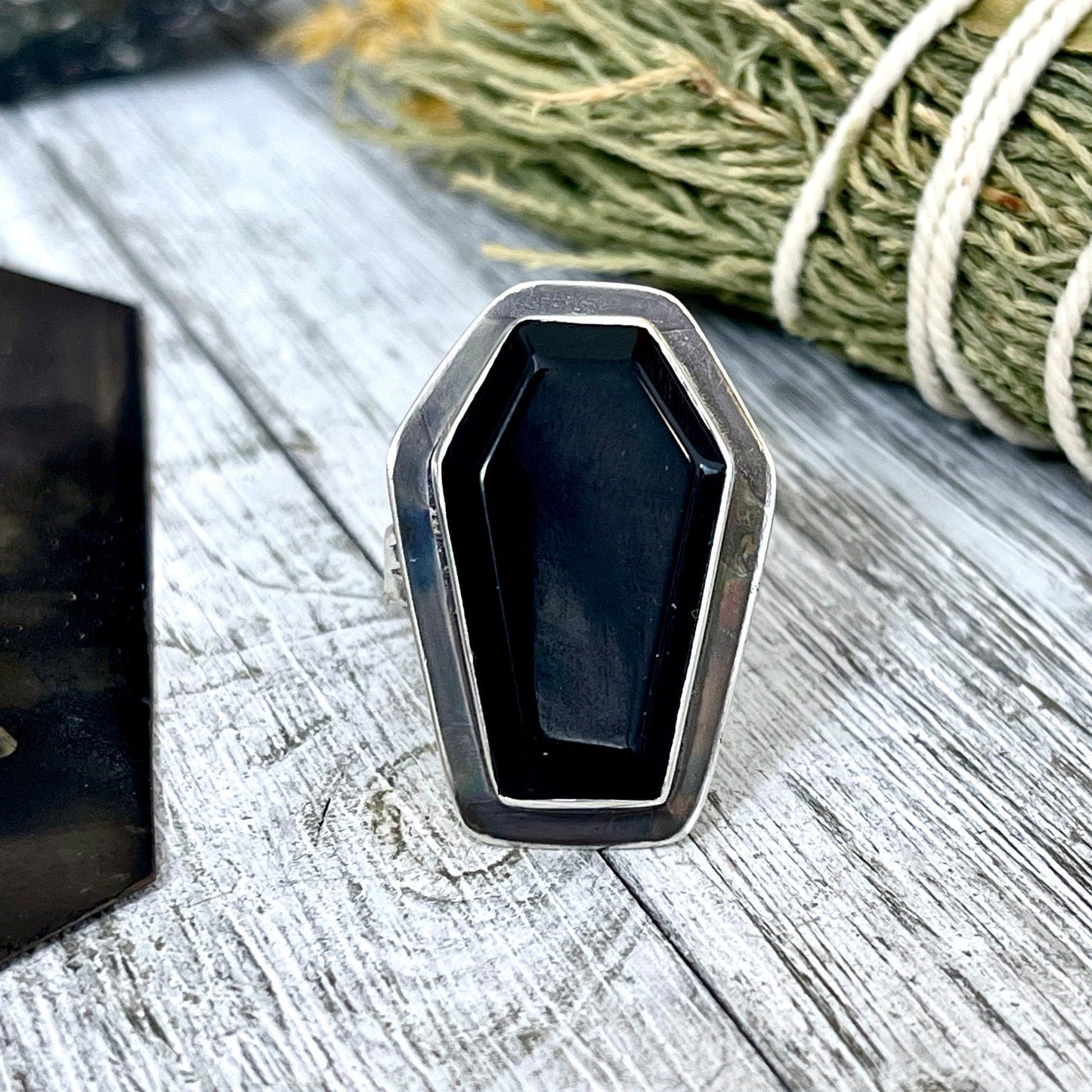 Black Stone Ring, Coffin Jewelry, Coffin Ring, Crescent Moon, Crystal Ring, Etsy Id 1226934118, Foxlark Alchemy, FOXLARK- RINGS, Goth Jewelry, Gypsy Ring, Halloween Jewelry, Halloween Ring, Jewelry, Rings, Statement Rings, Wholesale, Witch Jewelry
