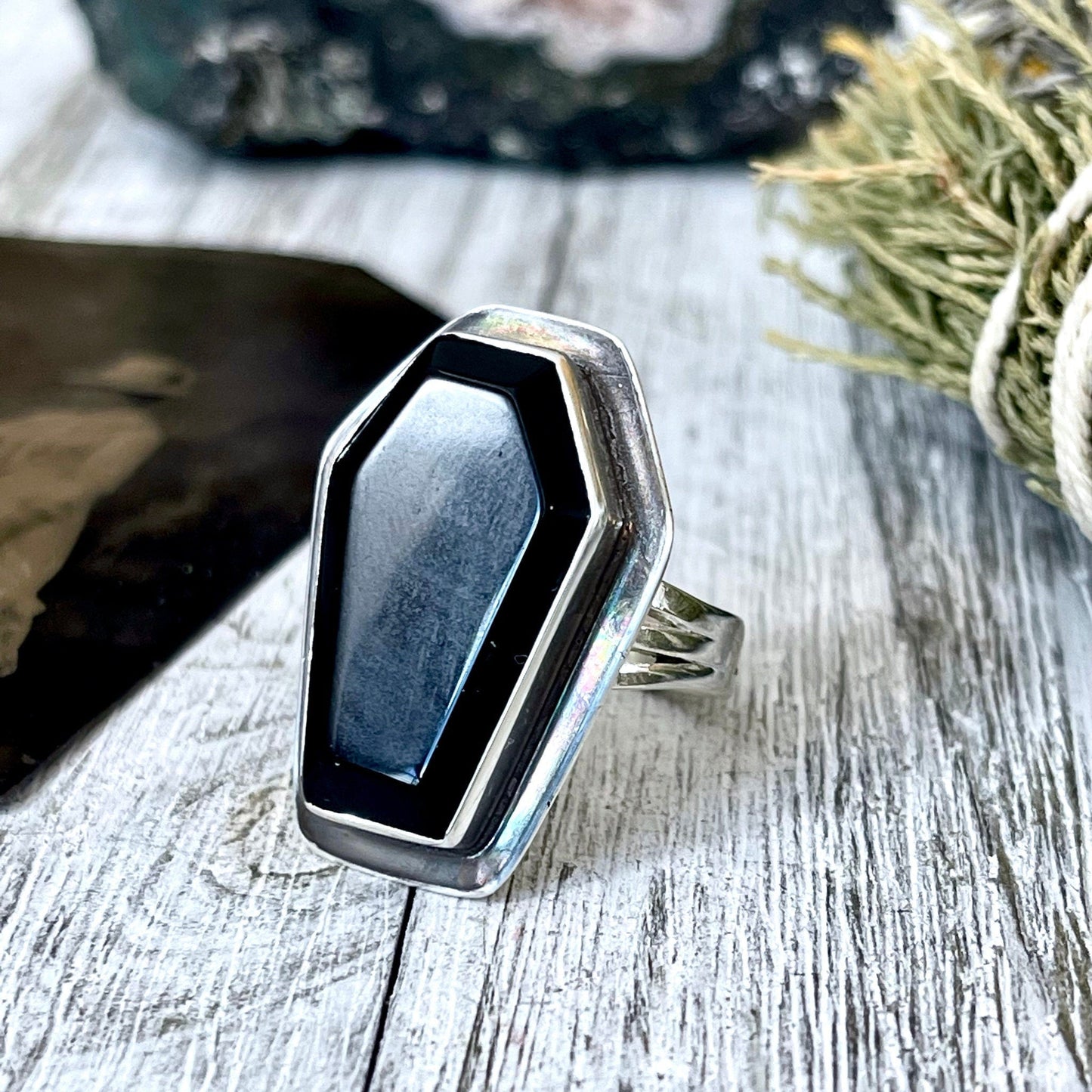 Black Stone Ring, Coffin Jewelry, Coffin Ring, Crescent Moon, Crystal Ring, Etsy Id 1226934118, Foxlark Alchemy, FOXLARK- RINGS, Goth Jewelry, Gypsy Ring, Halloween Jewelry, Halloween Ring, Jewelry, Rings, Statement Rings, Wholesale, Witch Jewelry
