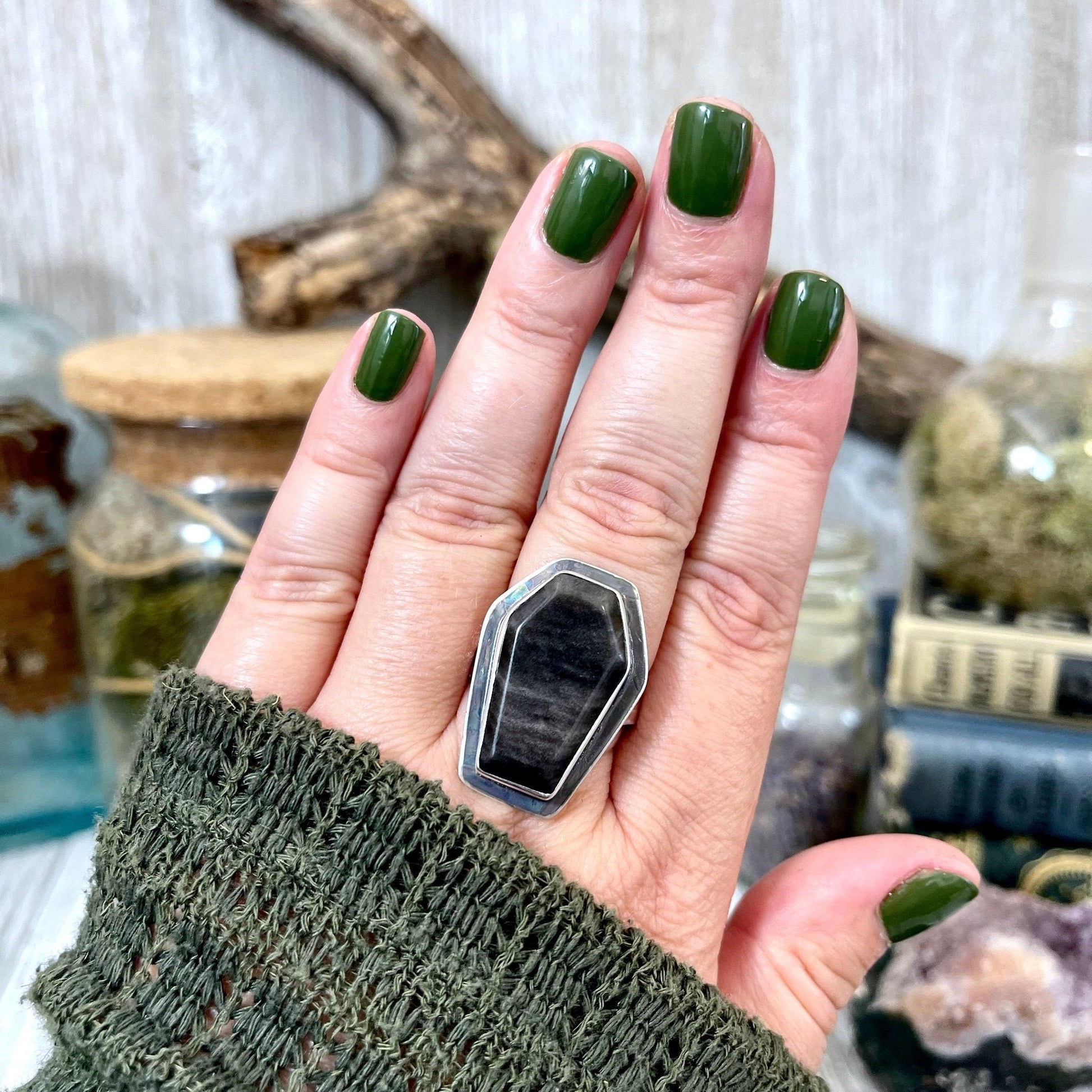 Black Stone Ring, Coffin Jewelry, Coffin Ring, Crystal Ring, Etsy Id 1088434750, Foxlark Alchemy, FOXLARK- RINGS, Goth Jewelry, Gypsy Ring, Halloween Jewelry, Halloween Ring, Jewelry, Moon Jewelry, Rings, Statement Rings, Wholesale, Witch Jewelry