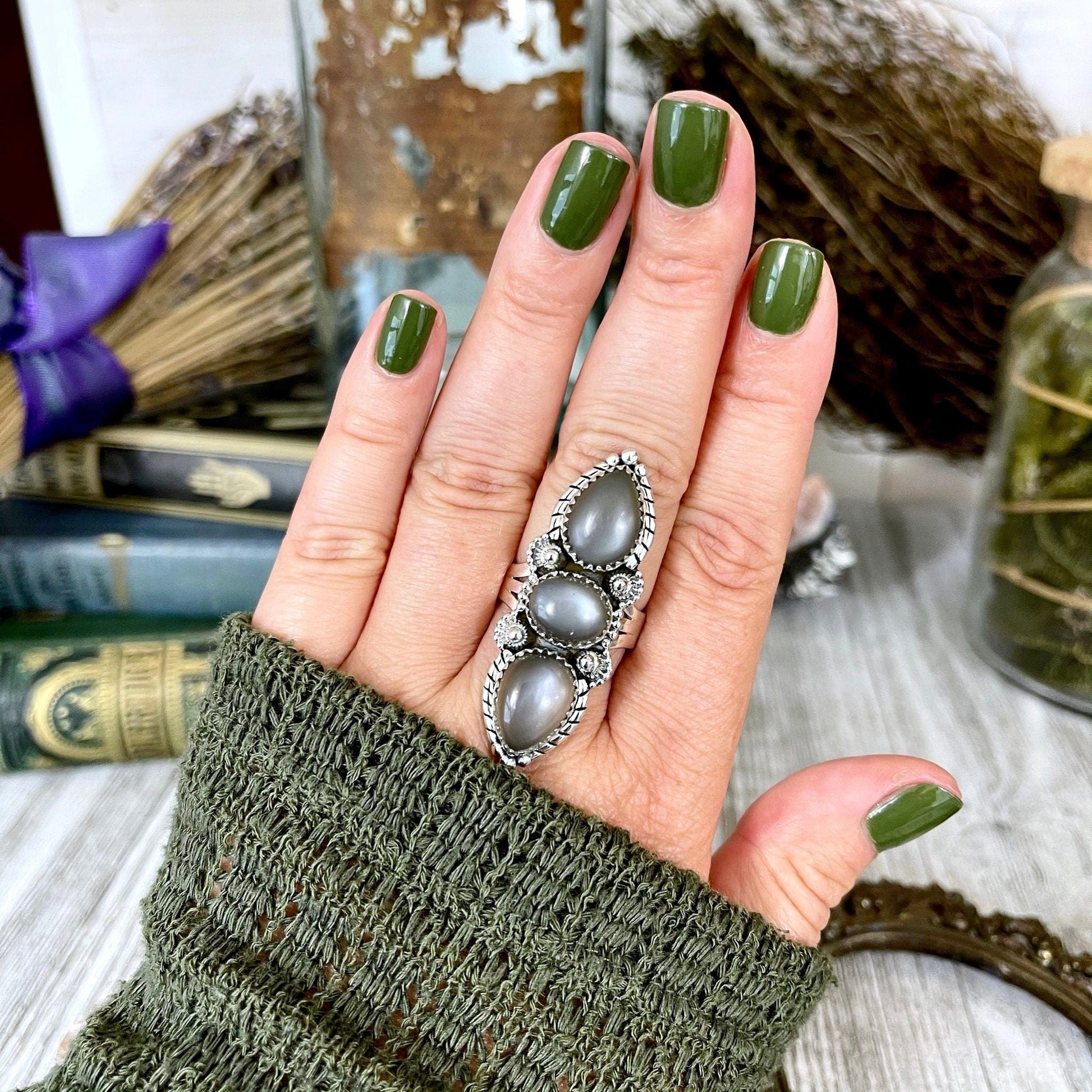 3 Stone Ring, Big Stone Ring, Bohemian Ring, Boho Jewelry, Boho Ring, Crystal Ring, Etsy Id 1064530524, Etsy ID: 1593862008, Foxlark Alchemy, Foxlark- Rings, Gift For Woman, Grey Moonstone, Gypsy Ring, Jewelry, Rings, Statement Rings, Wholesale