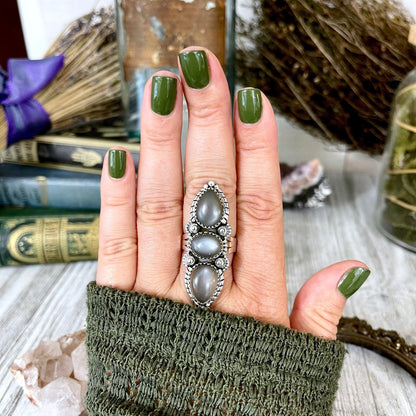 3 Stone Ring, Big Stone Ring, Bohemian Ring, Boho Jewelry, Boho Ring, Crystal Ring, Etsy Id 1064530524, Etsy ID: 1593862008, Foxlark Alchemy, Foxlark- Rings, Gift For Woman, Grey Moonstone, Gypsy Ring, Jewelry, Rings, Statement Rings, Wholesale