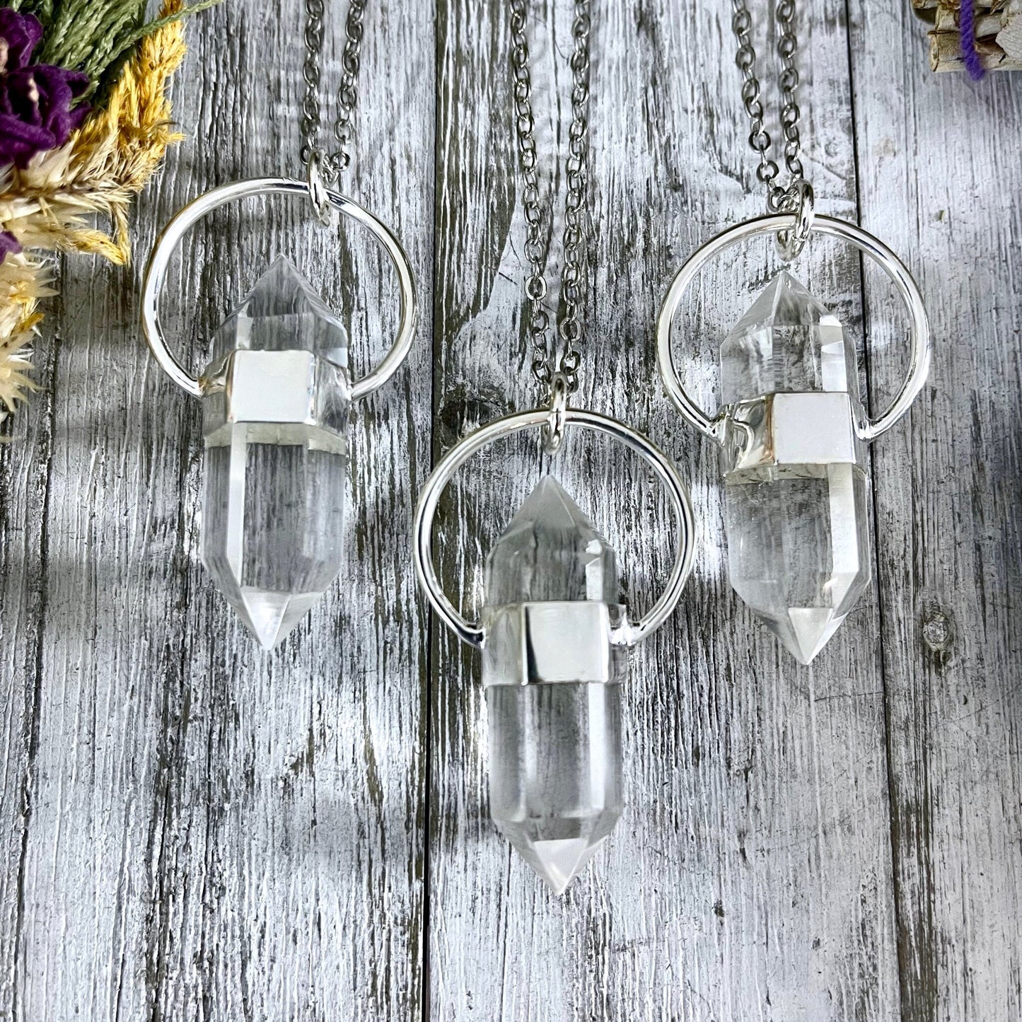 Clear Quartz Crystal Point Necklace in Sterling Silver  -Designed by FOXLARK Collection.