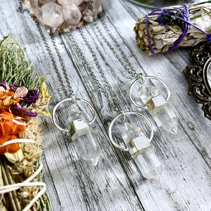 Clear Quartz Crystal Point Necklace in Sterling Silver  -Designed by FOXLARK Collection.