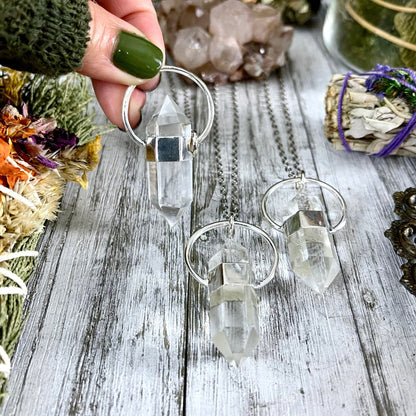 Clear Quartz Crystal Point Necklace in Sterling Silver  -Designed by FOXLARK Collection.