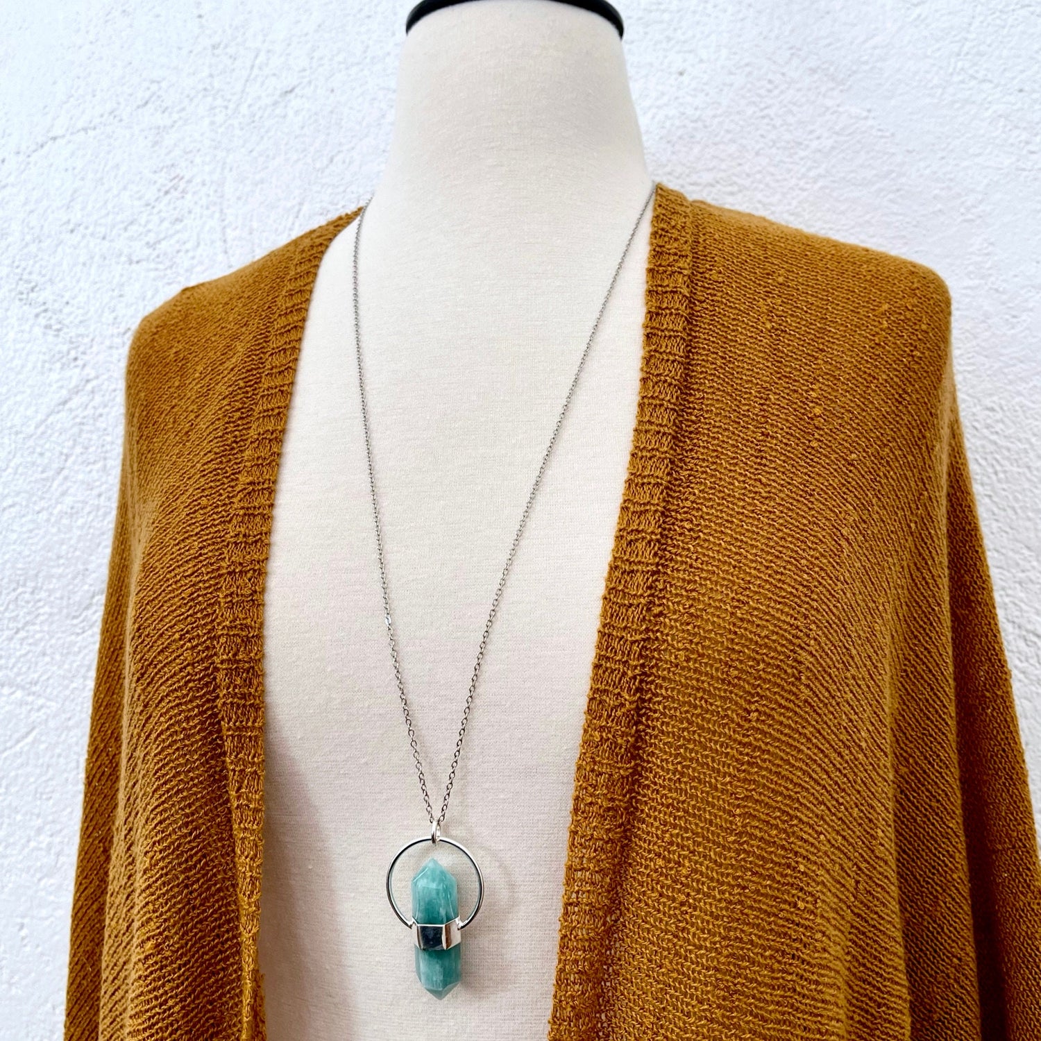 Blue Amazonite Crystal Point Necklace in Sterling Silver  -Designed by FOXLARK Collection