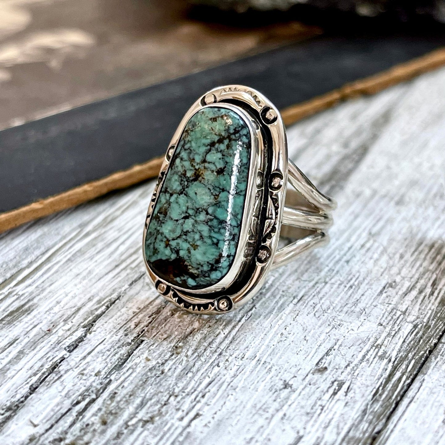Size 8 Turquoise ( # 8 Turquoise) Statement Ring Set in Sterling Silver / Curated by FOXLARK Collection