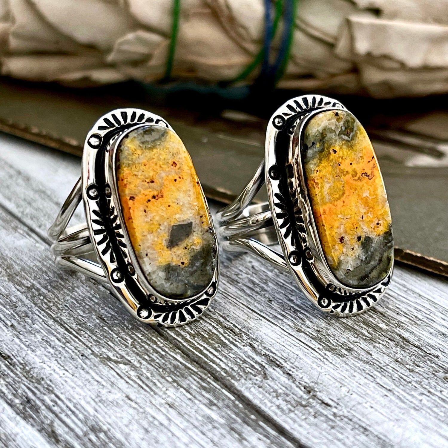 Size 8 9 10  Bumblebee Jasper Statement Ring Set in Sterling Silver  / Curated by FOXLARK Collection