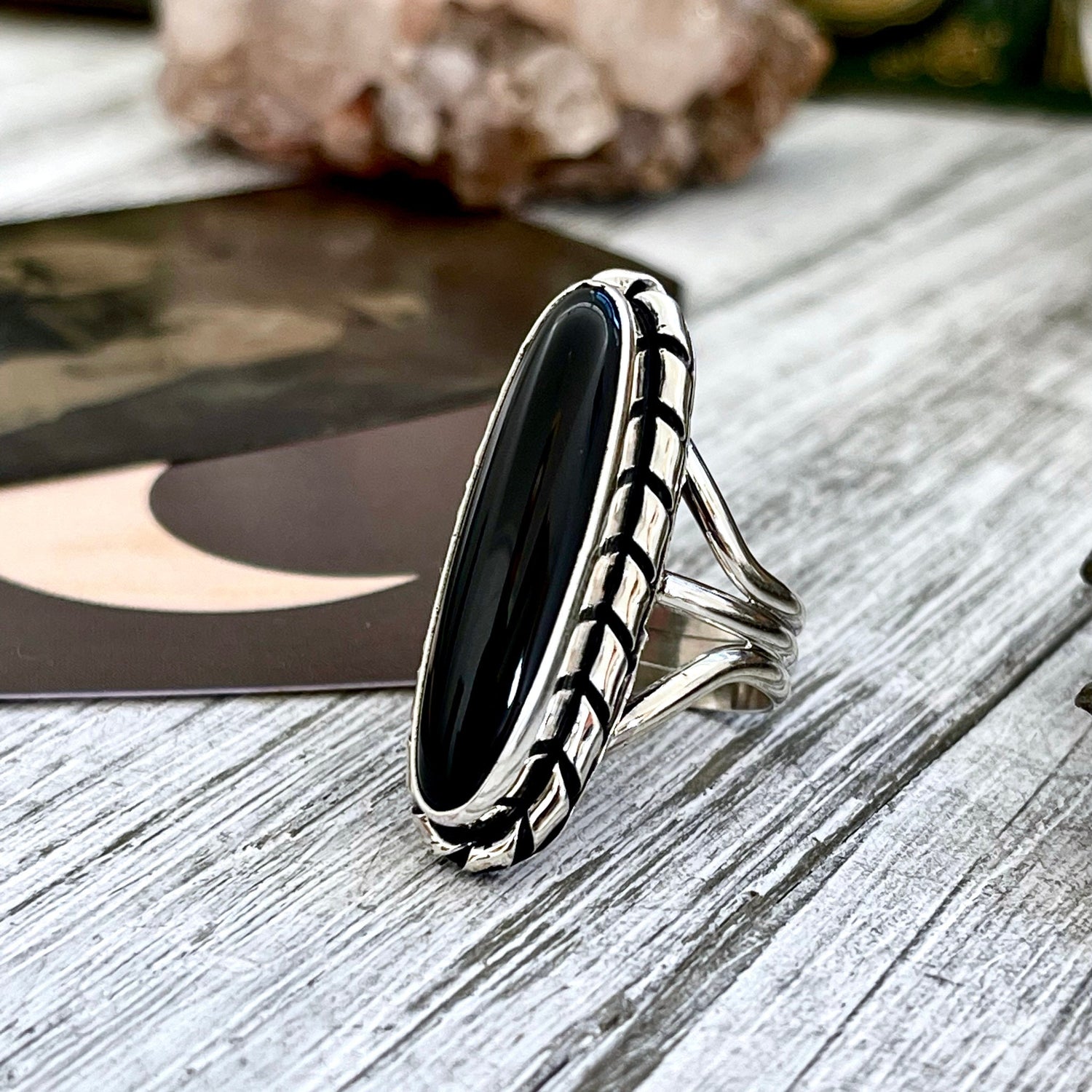 Size 7 8 9 Black Onyx Statement Ring Set in Sterling Silver / Curated by FOXLARK Collection