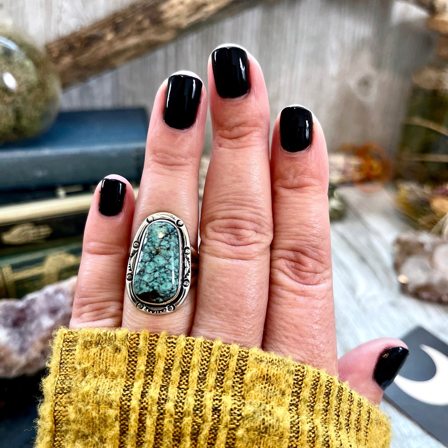 Size 8 Turquoise ( # 8 Turquoise) Statement Ring Set in Sterling Silver / Curated by FOXLARK Collection