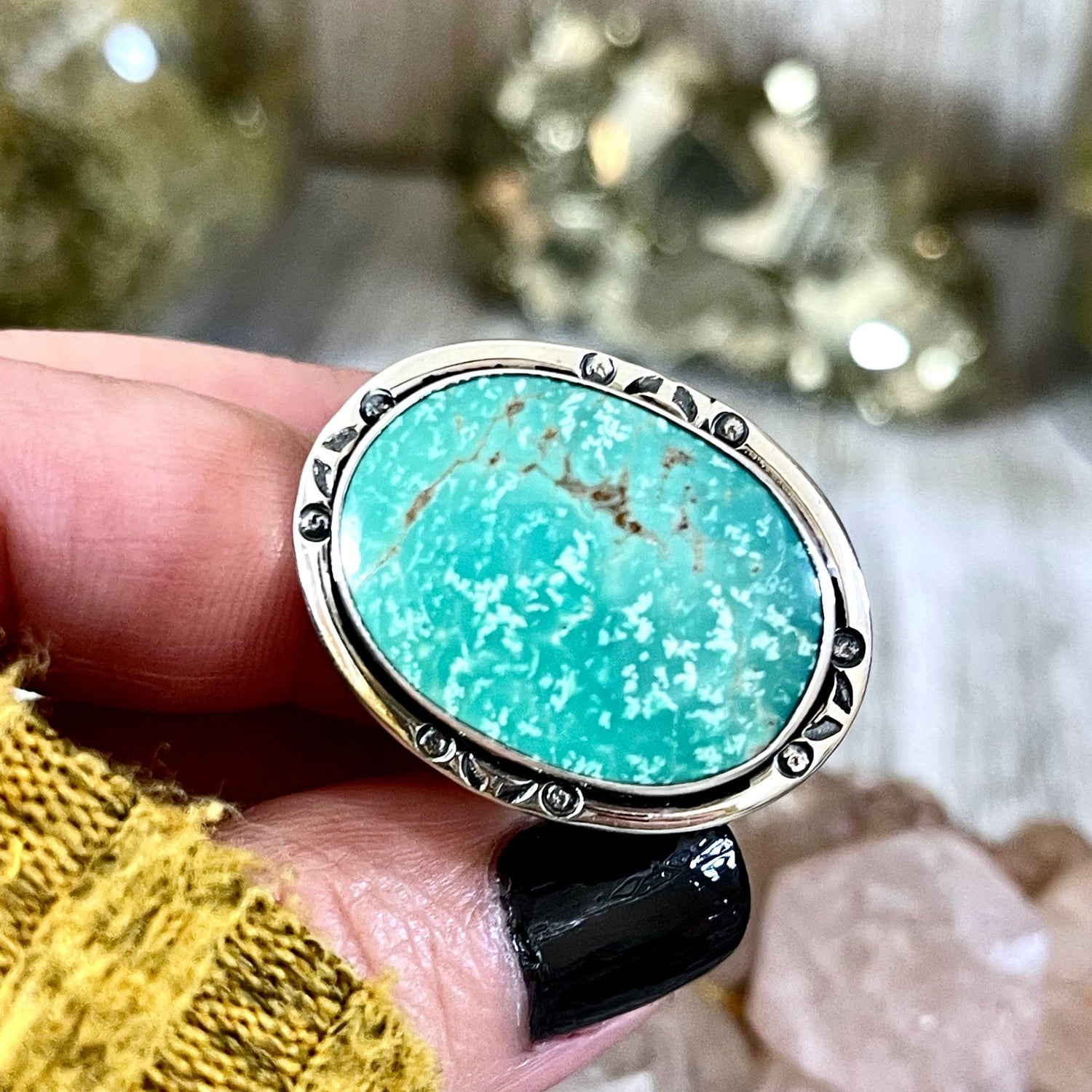 Size 8.5 Stunning Royston Turquoise Statement Ring Set in Sterling Silver / Curated by FOXLARK Collection