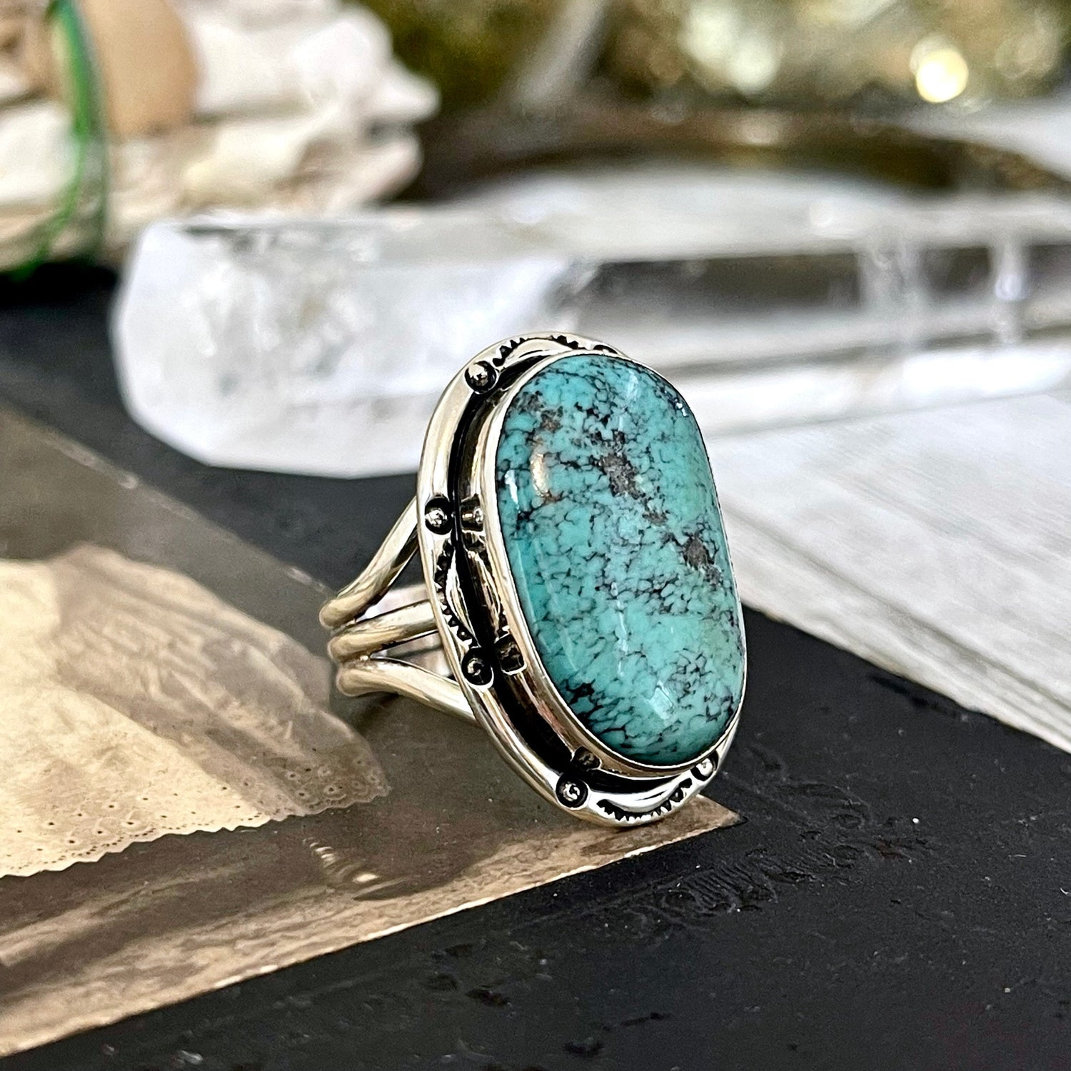 Size 9  Turquoise # 8 Statement Ring Set in Sterling Silver / Curated by FOXLARK Collection