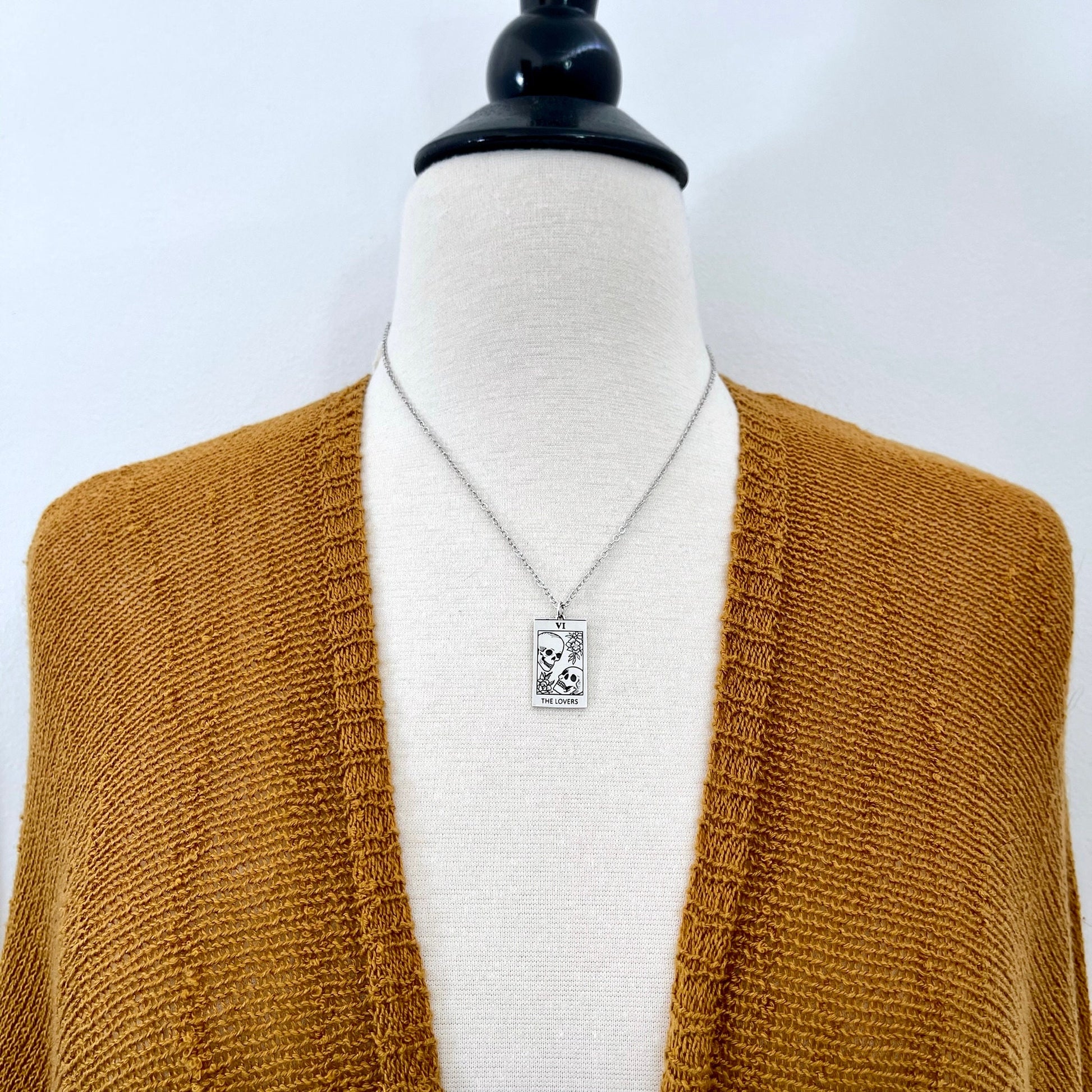 Tiny Talisman Collection - Sterling Silver Tarot Cart The Lovers Skull Necklace Charm 24x15mm / Curated Collection - Foxlark Crystal Jewelry