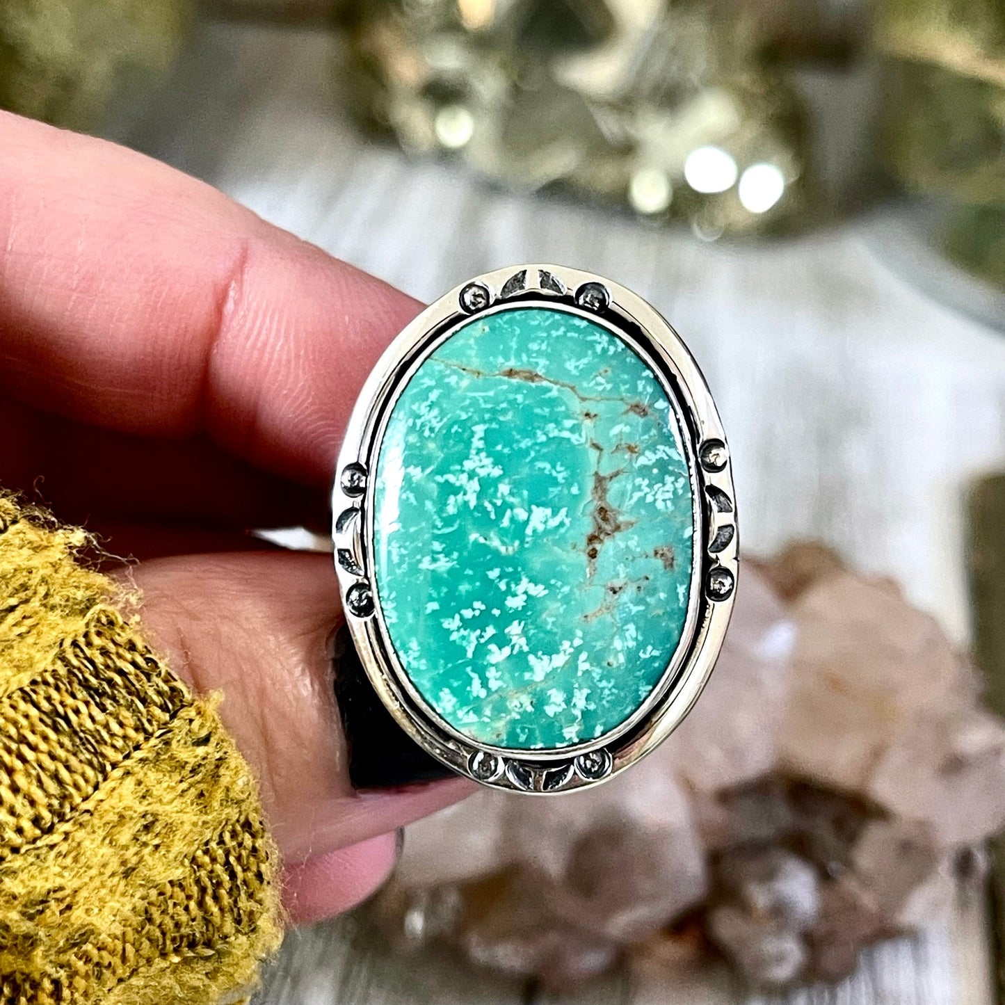 Size 8.5 Stunning Royston Turquoise Statement Ring Set in Sterling Silver / Curated by FOXLARK Collection