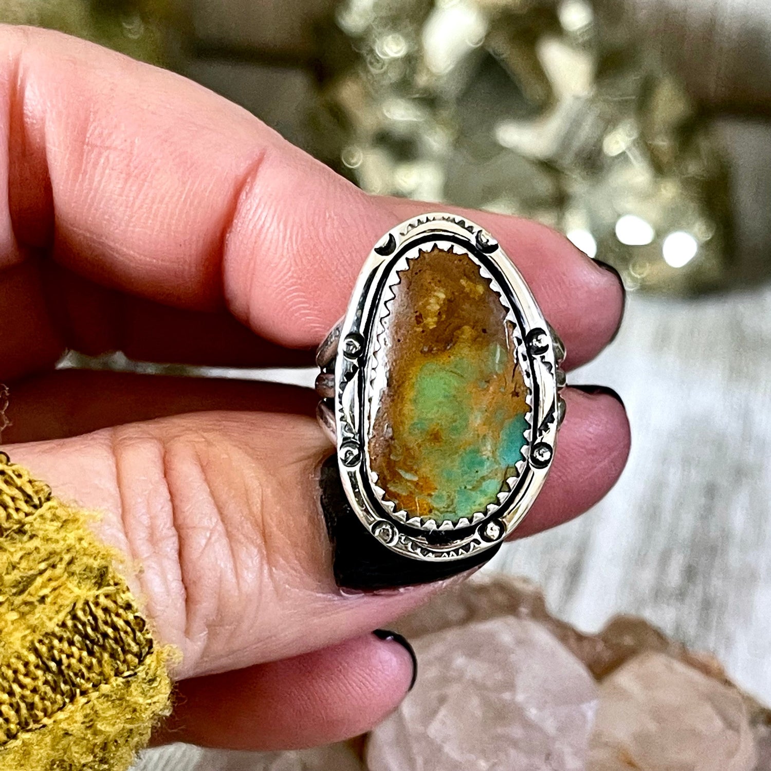 Size 7.5 Kingman Turquoise Statement Ring Set in Thick Sterling Silver / Curated by FOXLARK Collection