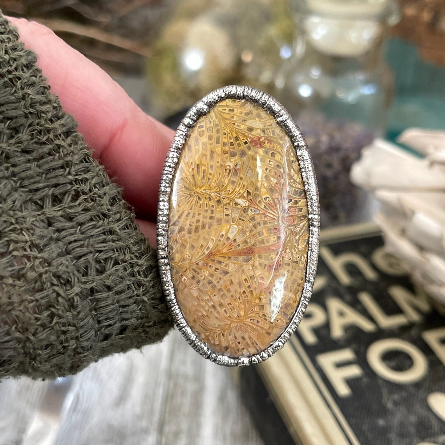Size 9.5 Fossilized Coral Silver Statement Ring in Fine Silver / Foxlark Collection - One of a Kind