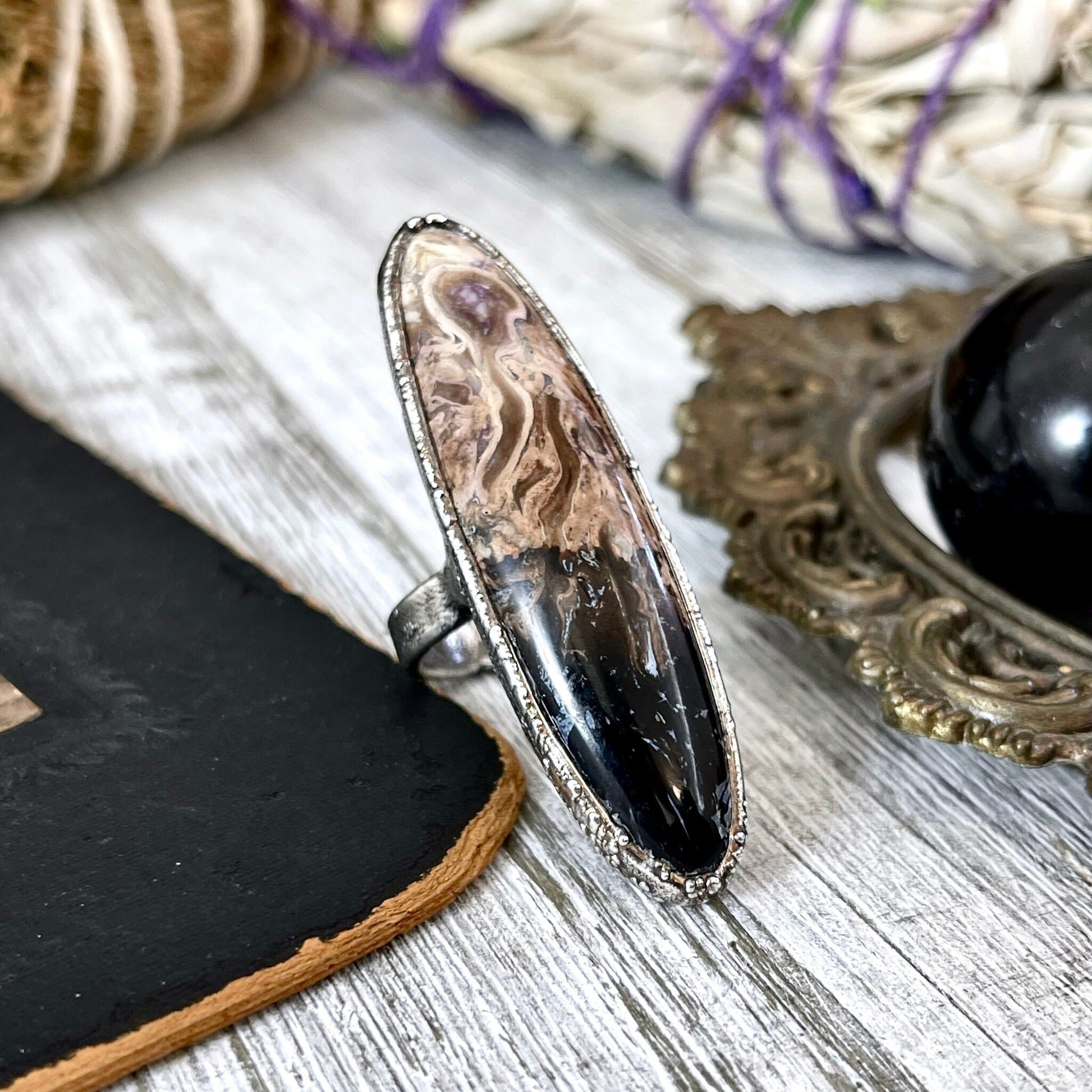 Unique Size 6.5 Large Fossilized Palm Root Statement Ring in Fine Silver / Foxlark Collection - One of a Kind - Foxlark Crystal Jewelry