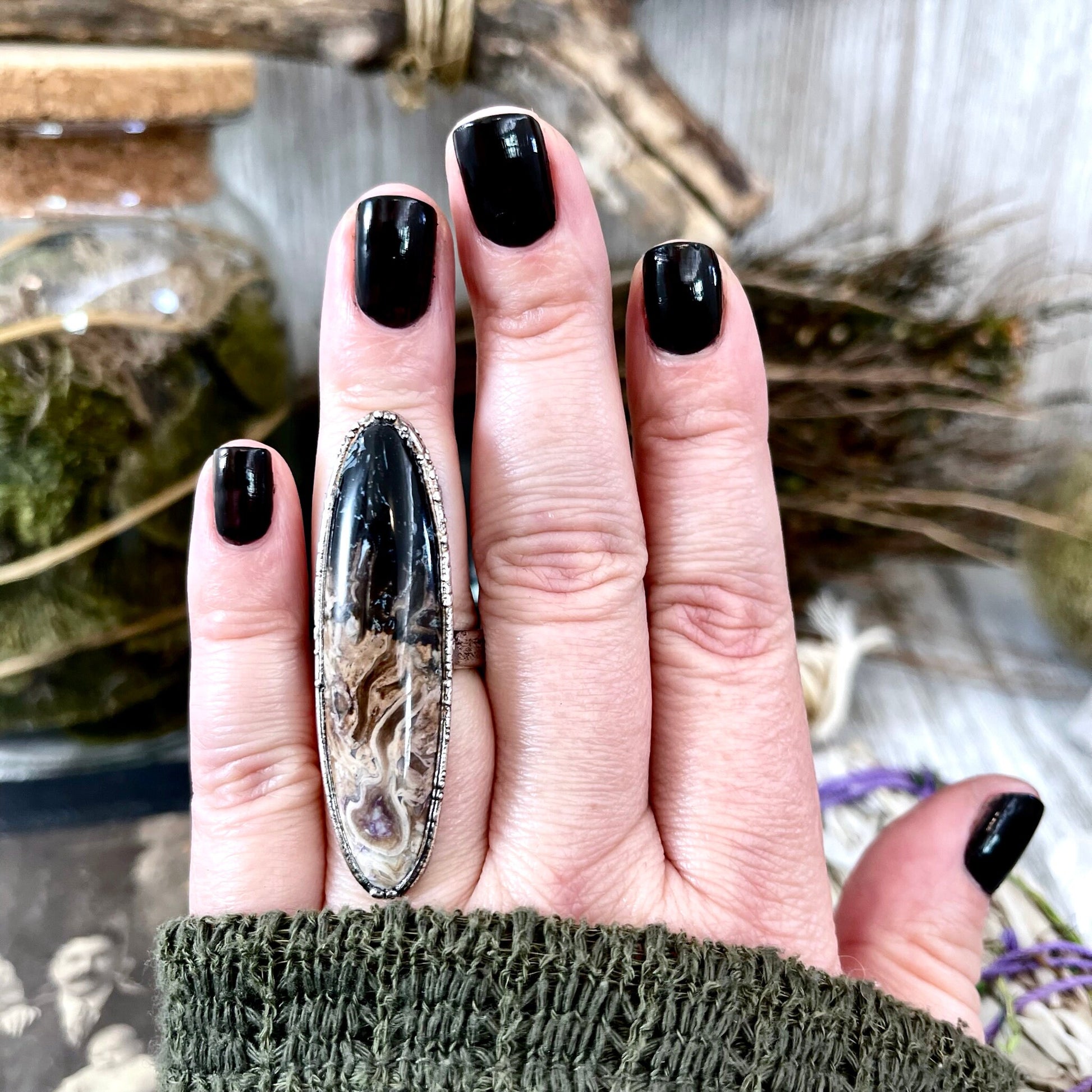 Unique Size 6.5 Large Fossilized Palm Root Statement Ring in Fine Silver / Foxlark Collection - One of a Kind - Foxlark Crystal Jewelry