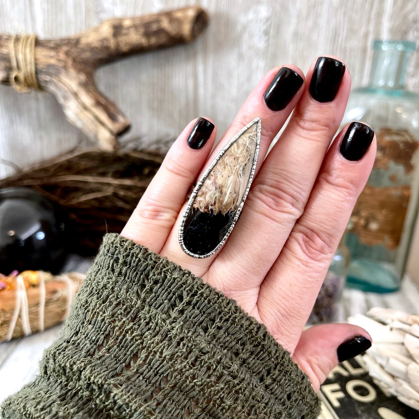 Unique Size 7 Large Fossilized Palm Root Statement Ring in Fine Silver / Foxlark Collection - One of a Kind