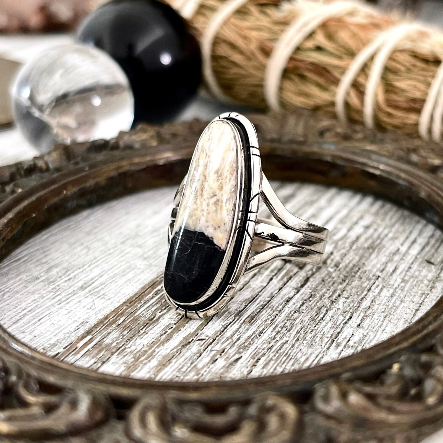 Size 10.5 Stunning White Buffalo Statement Ring Set in Sterling Silver / Curated by FOXLARK Collection